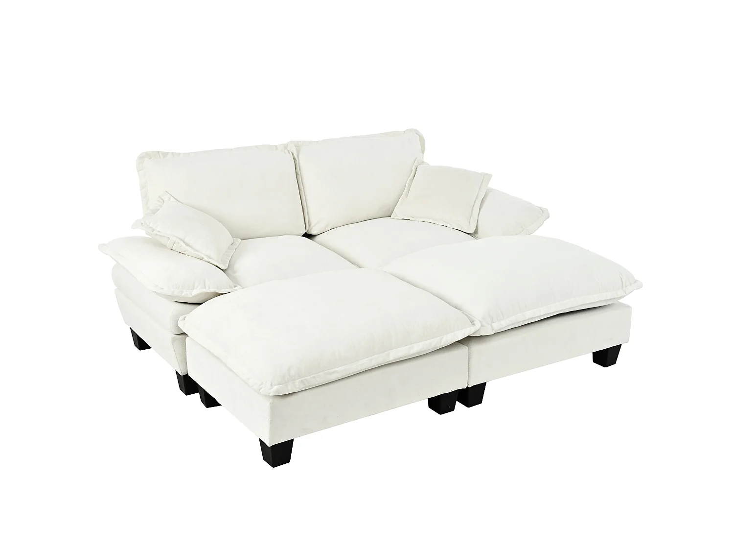 Beige chenille 2-sits modulsoffa med 2 puffar och 2 kuddar