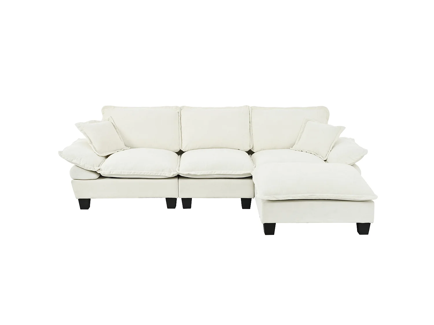 3-sits modulär chenillehörnsoffa med fotpall och 2 kuddar - Beige