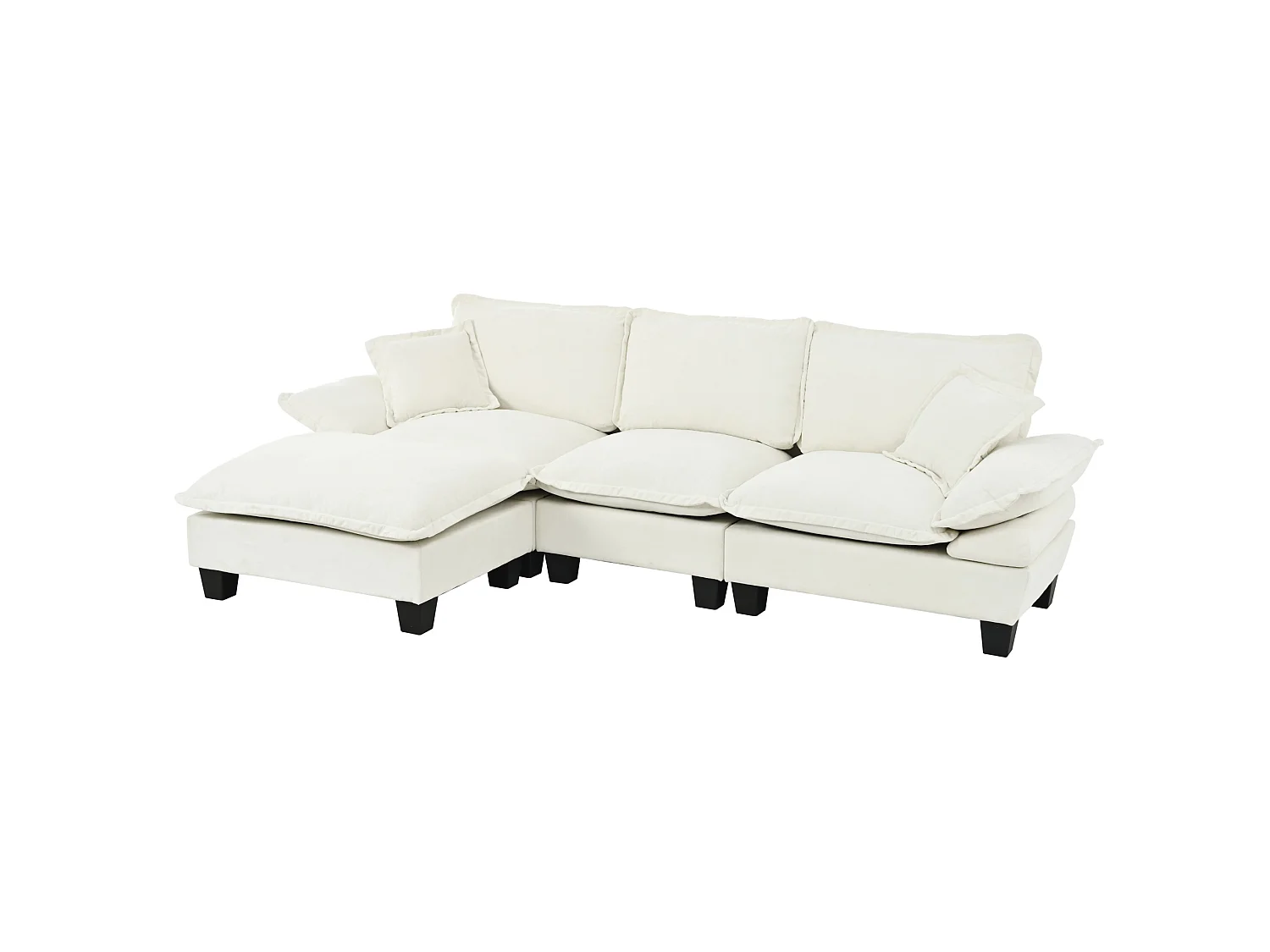 3-sits modulär chenillehörnsoffa med fotpall och 2 kuddar - Beige