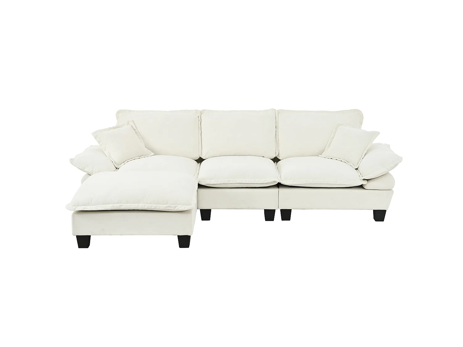 3-sits modulär chenillehörnsoffa med fotpall och 2 kuddar - Beige
