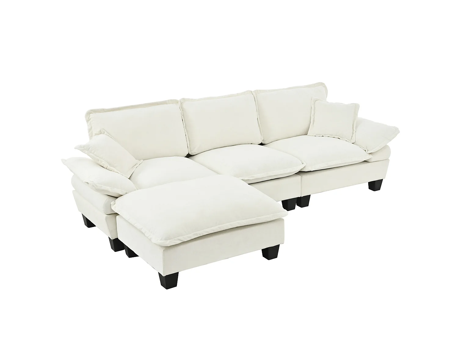 3-sits modulär chenillehörnsoffa med fotpall och 2 kuddar - Beige