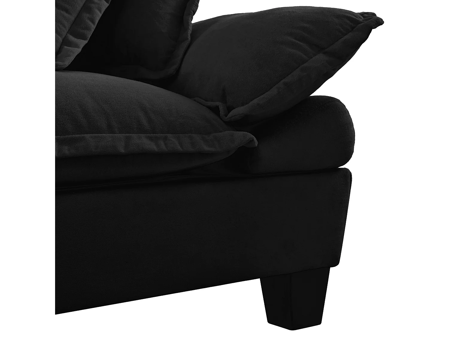 Canapé 2 places avec USB, 2 poufs et porte-gobelets - Chenille noir