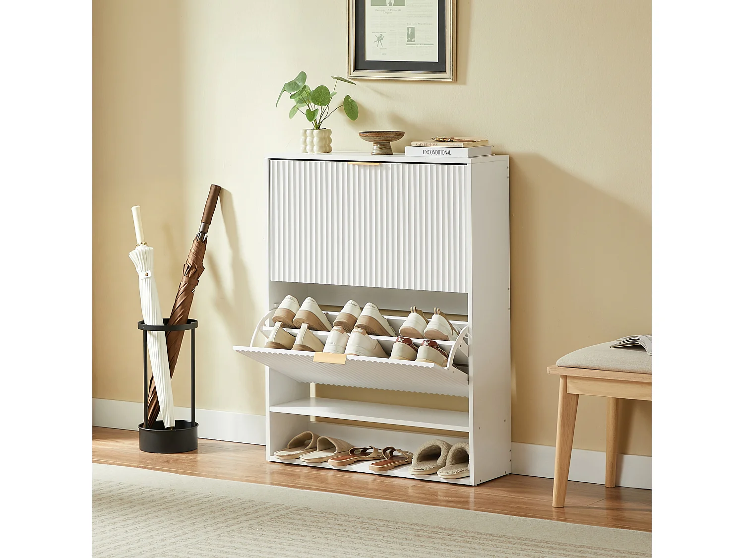 Meuble à chaussures 80x24x102 cm blanc avec 2 abattants
