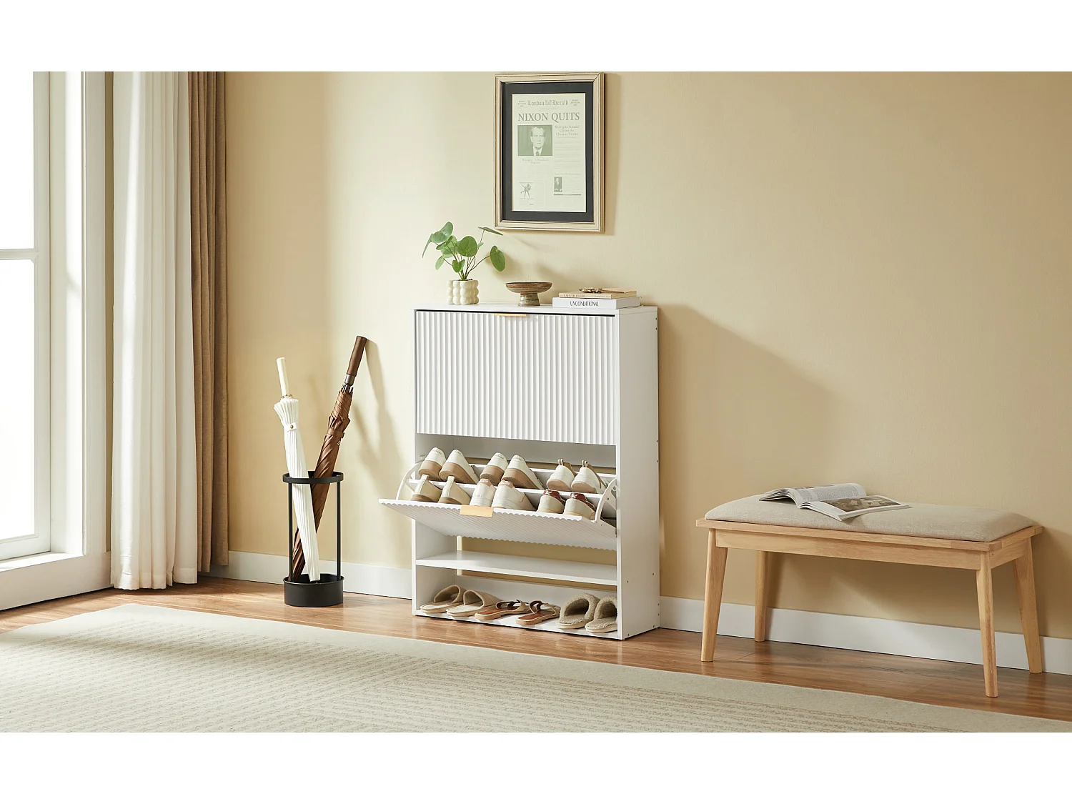 Meuble à chaussures 80x24x102 cm blanc avec 2 abattants