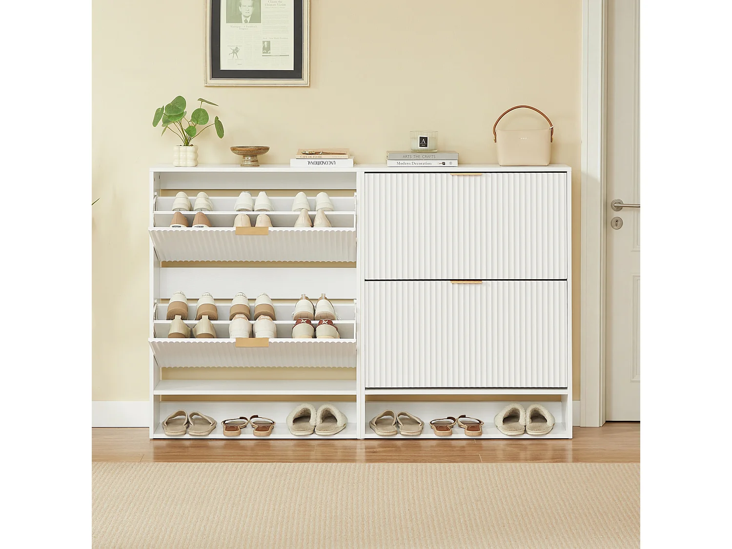 Meuble à chaussures 80x24x102 cm blanc avec 2 abattants