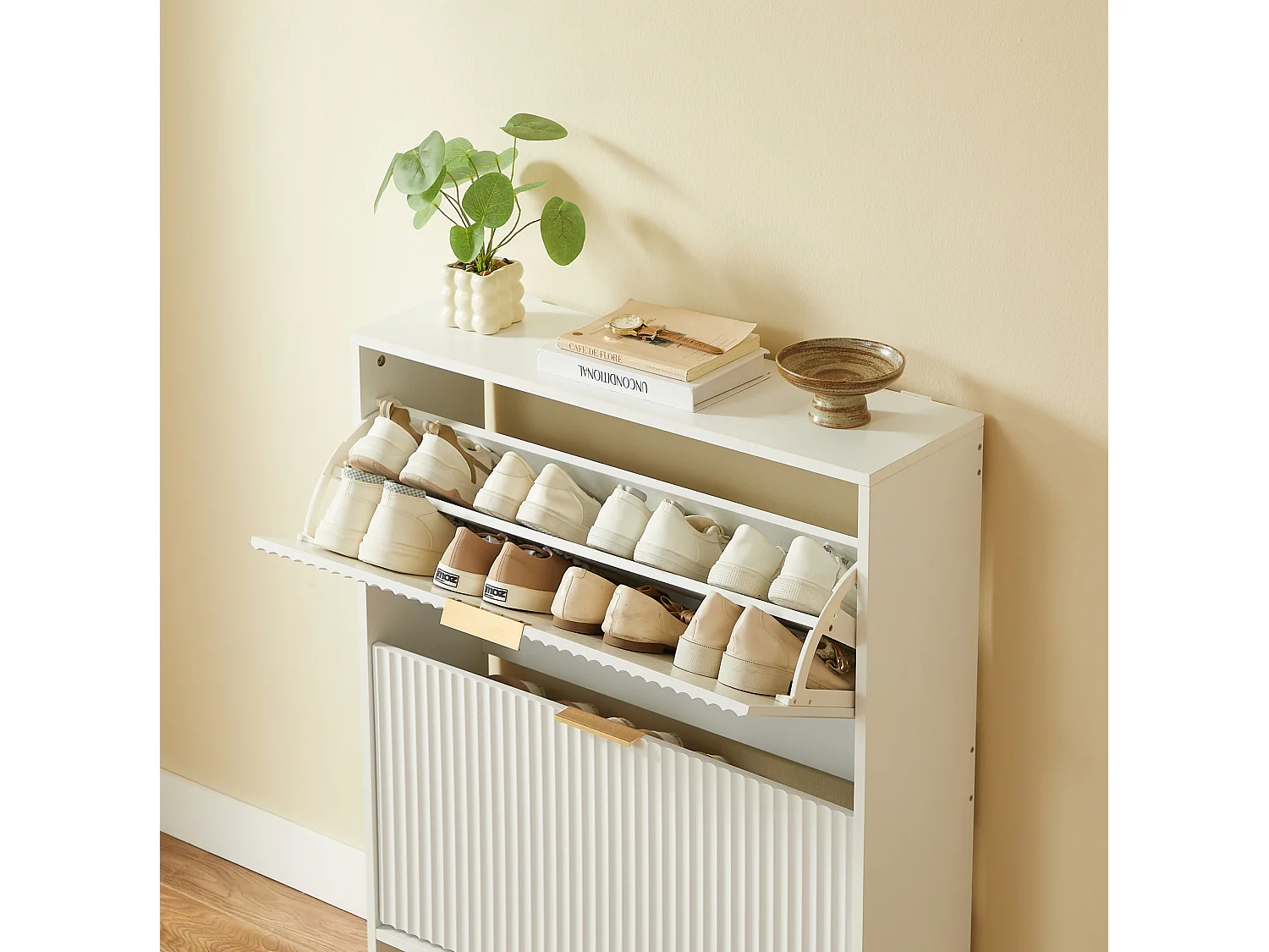 Meuble à chaussures 80x24x102 cm blanc avec 2 abattants