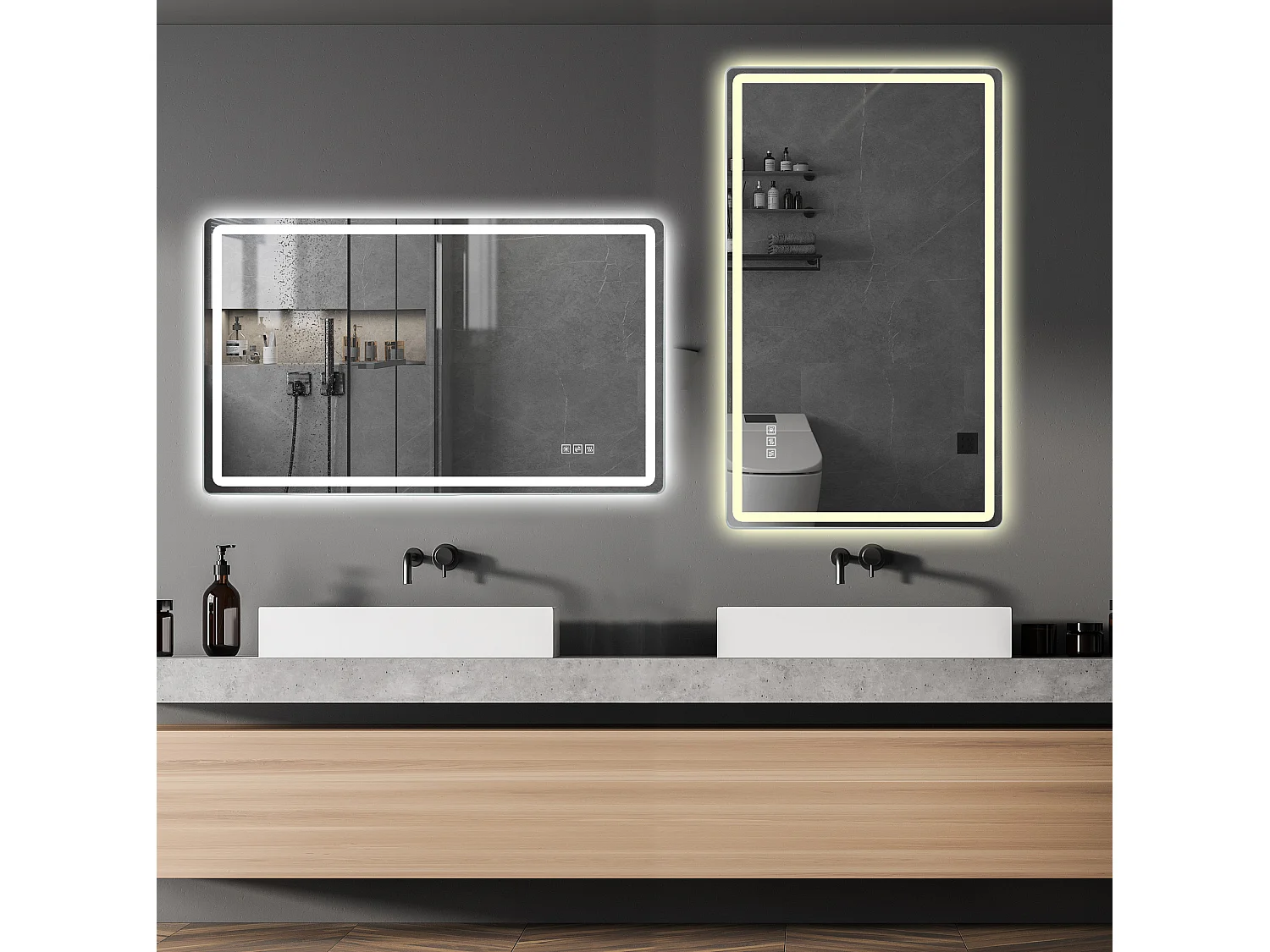 Miroir de salle de bain LED sans cadre 60 x 120 cm avec antibuée et 3 teintes d'éclairage
