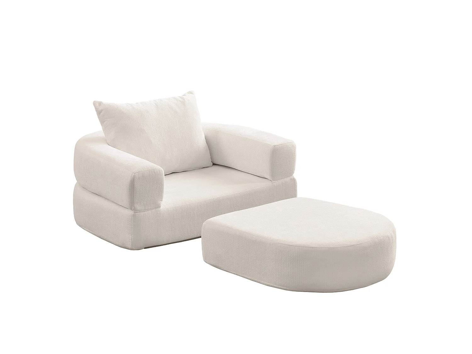 Sillón convertible en chenilla beige - Estilo minimalista, no requiere montaje