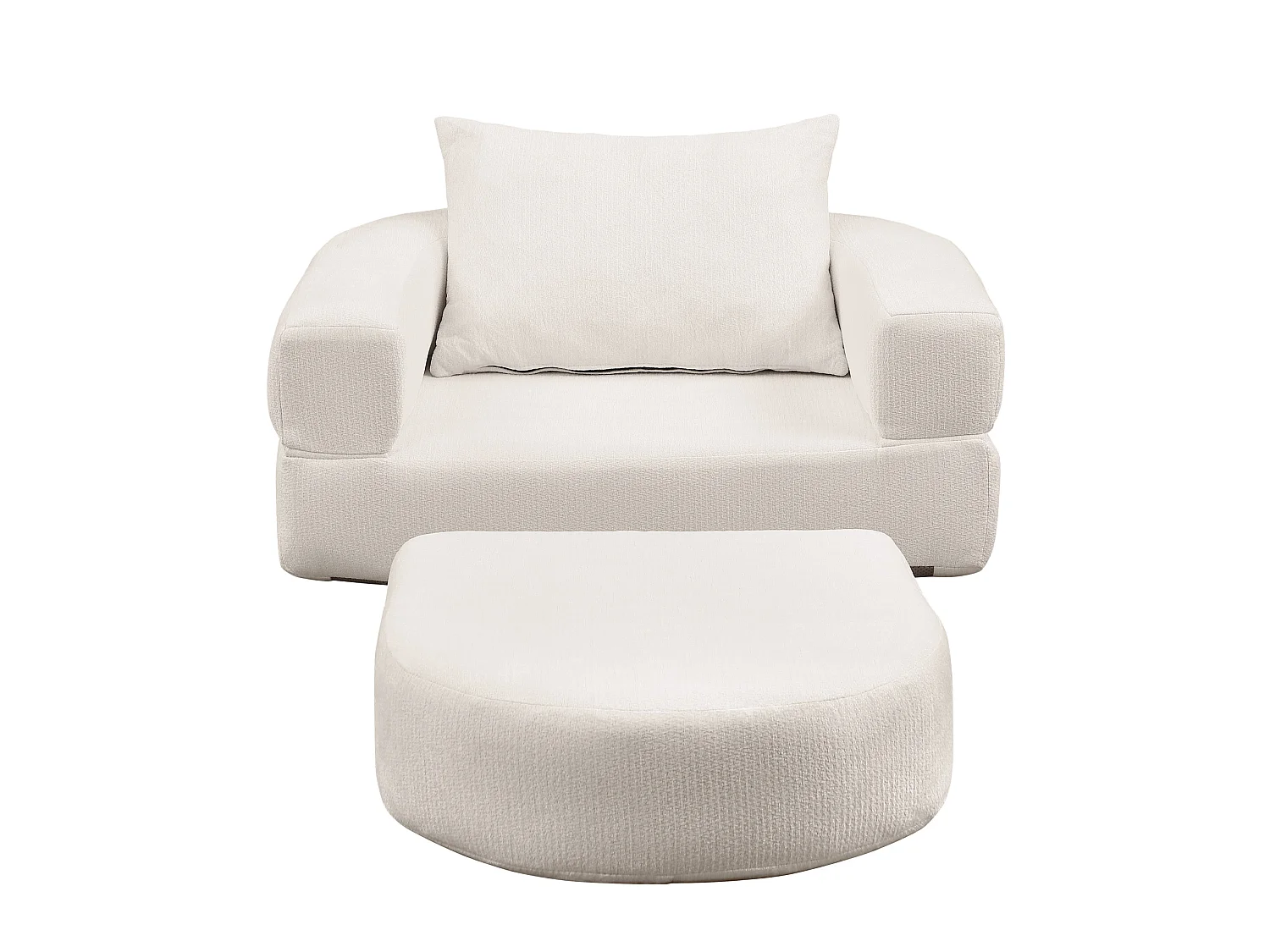 Sillón convertible en chenilla beige - Estilo minimalista, no requiere montaje