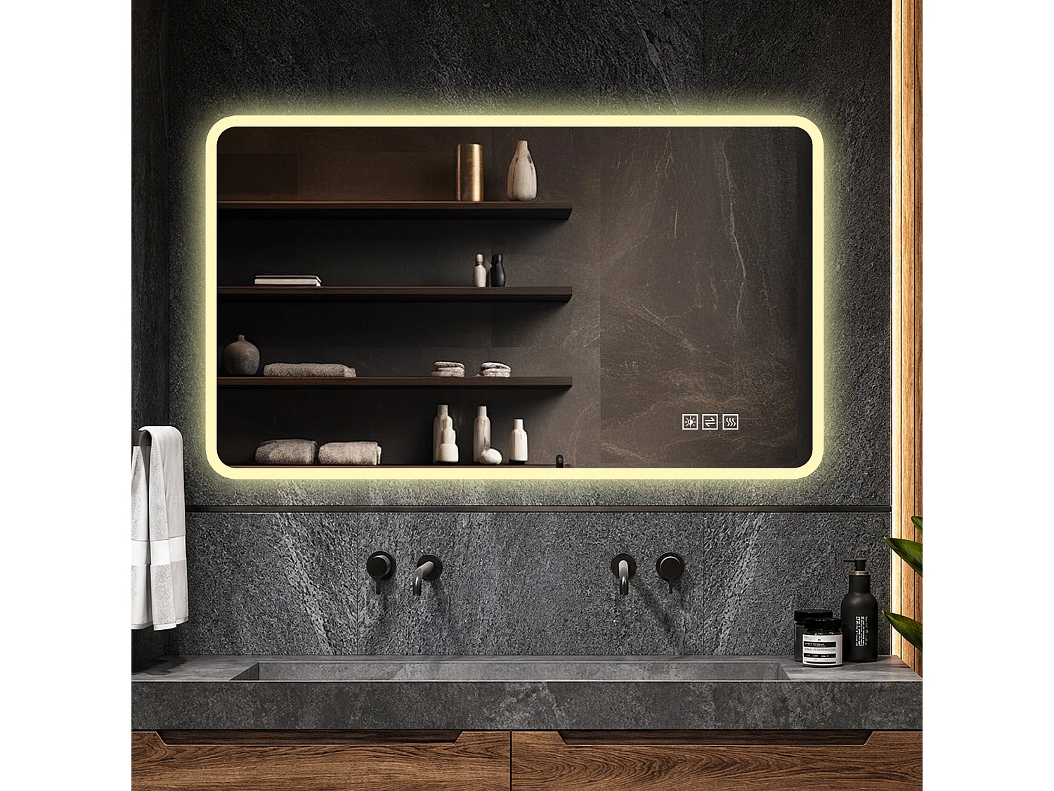 Miroir de salle de bain LED 60 × 100 cm avec bordure en verre dépoli - Antibuée et 3 couleurs d'éclairage