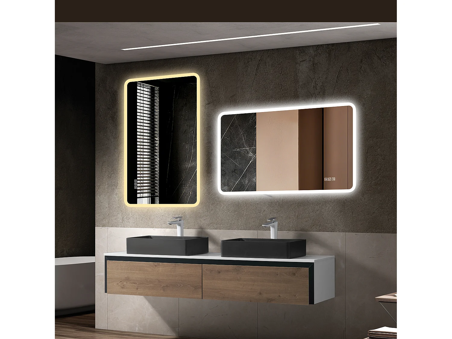 Miroir de salle de bain LED 60 × 100 cm avec bordure en verre dépoli - Antibuée et 3 couleurs d'éclairage