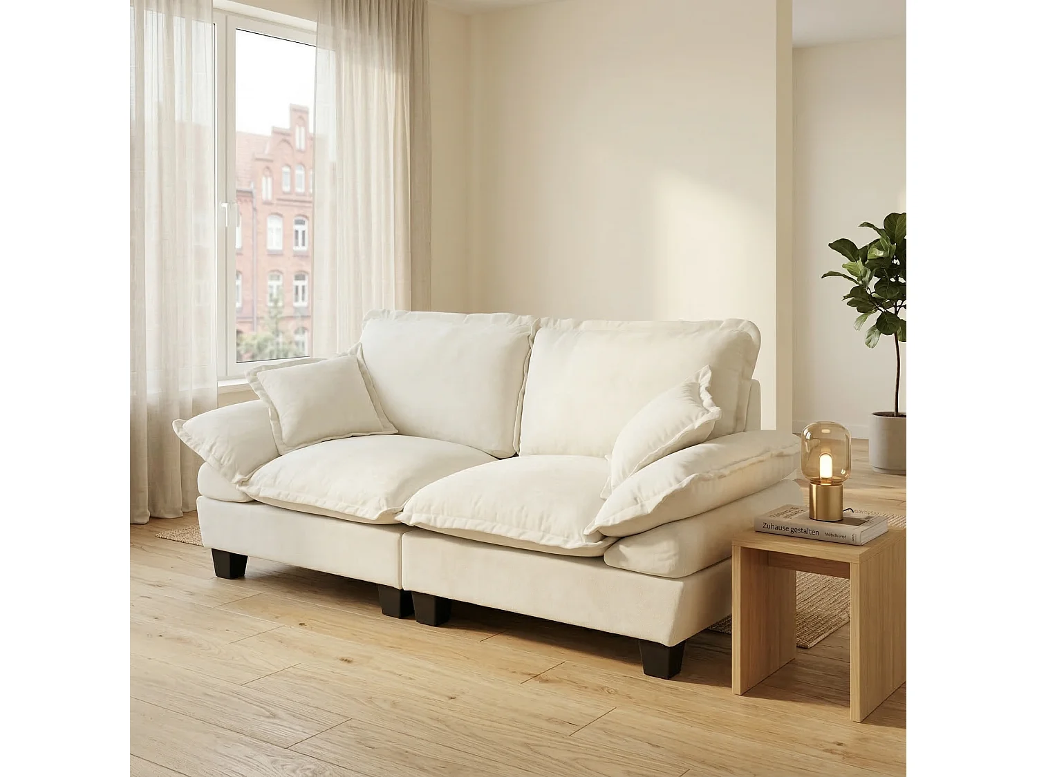 2-sits modulär chenillesoffa med 2 kuddar - Beige