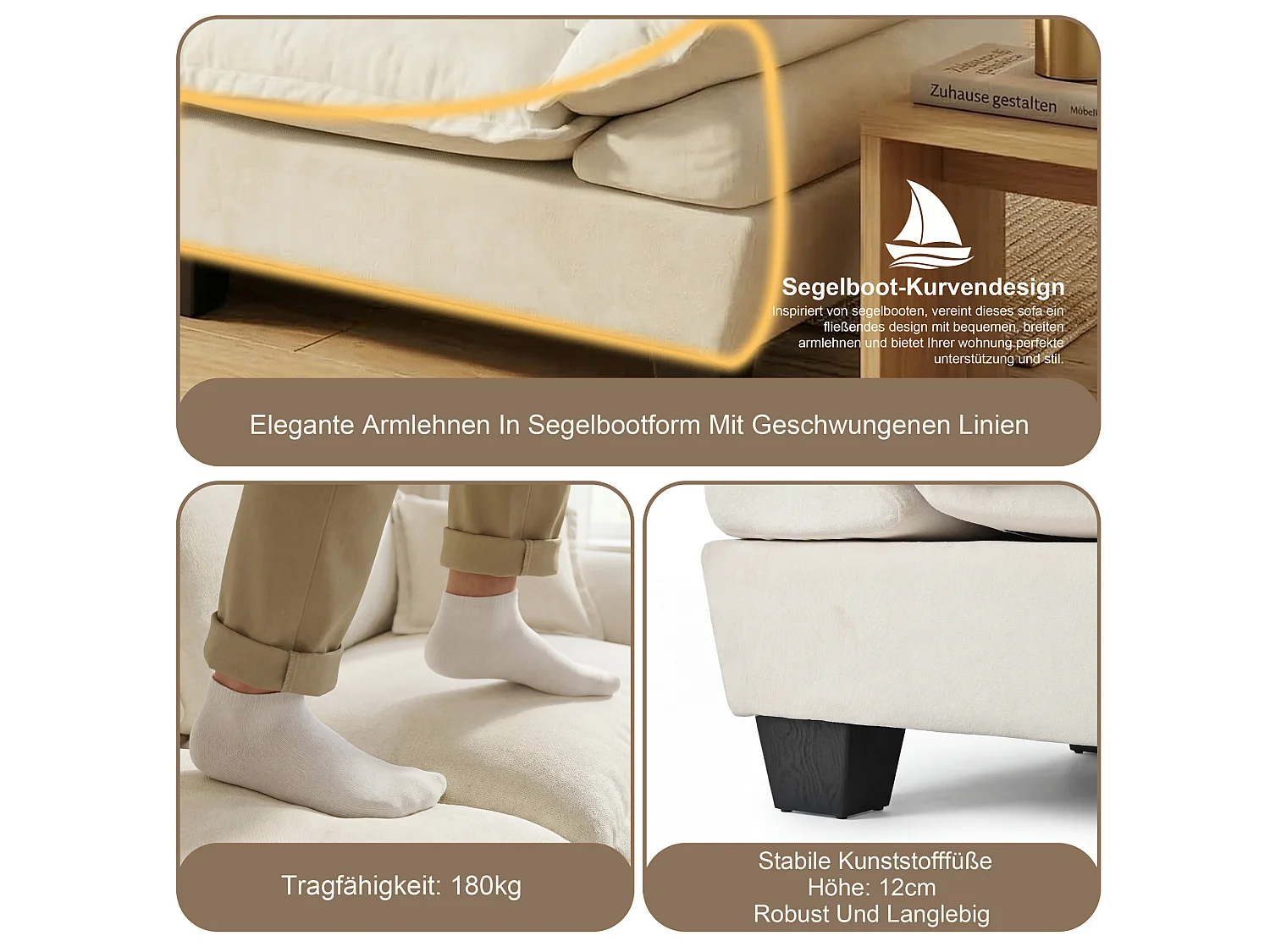 2-sits modulär chenillesoffa med 2 kuddar - Beige