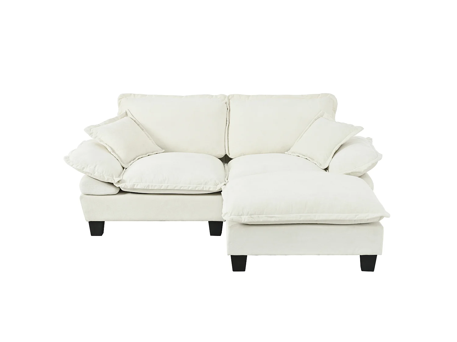 2-sits modulär hörnsoffa i beige chenille med 1 fotpall och 2 kuddar