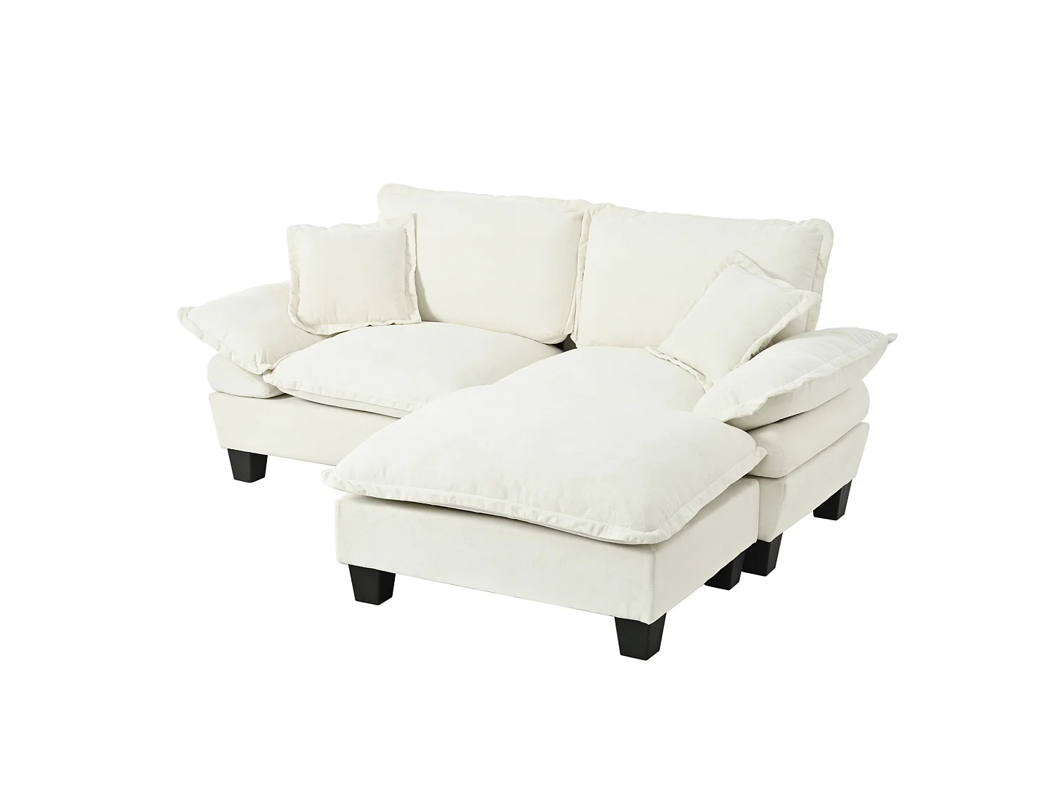 2-sits modulär hörnsoffa i beige chenille med 1 fotpall och 2 kuddar