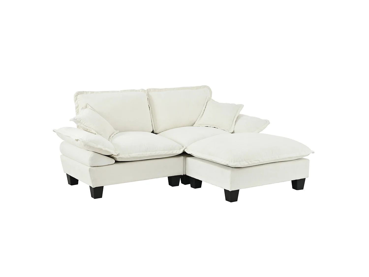 2-sits modulär hörnsoffa i beige chenille med 1 fotpall och 2 kuddar