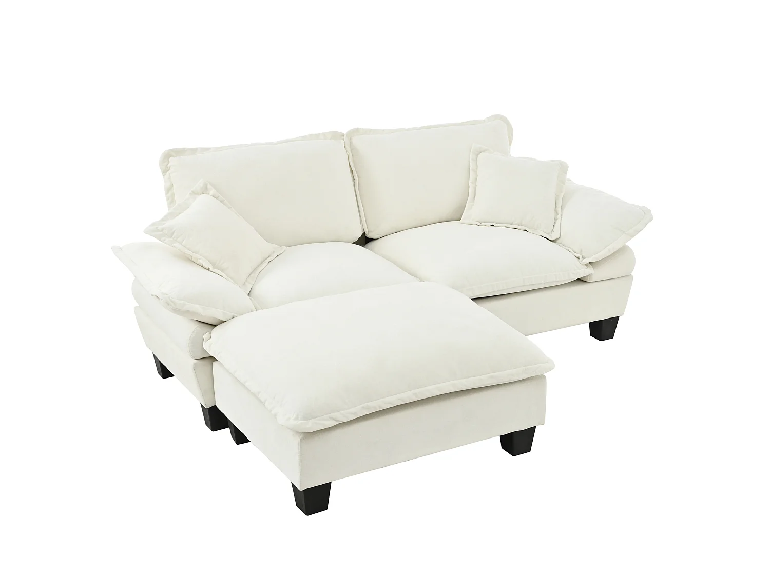 2-sits modulär hörnsoffa i beige chenille med 1 fotpall och 2 kuddar