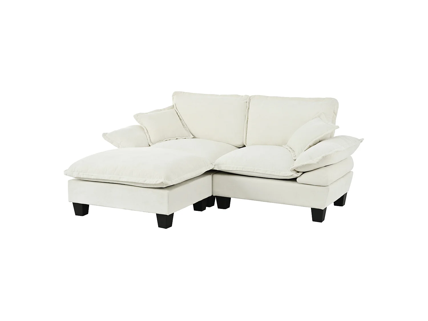 2-sits modulär hörnsoffa i beige chenille med 1 fotpall och 2 kuddar