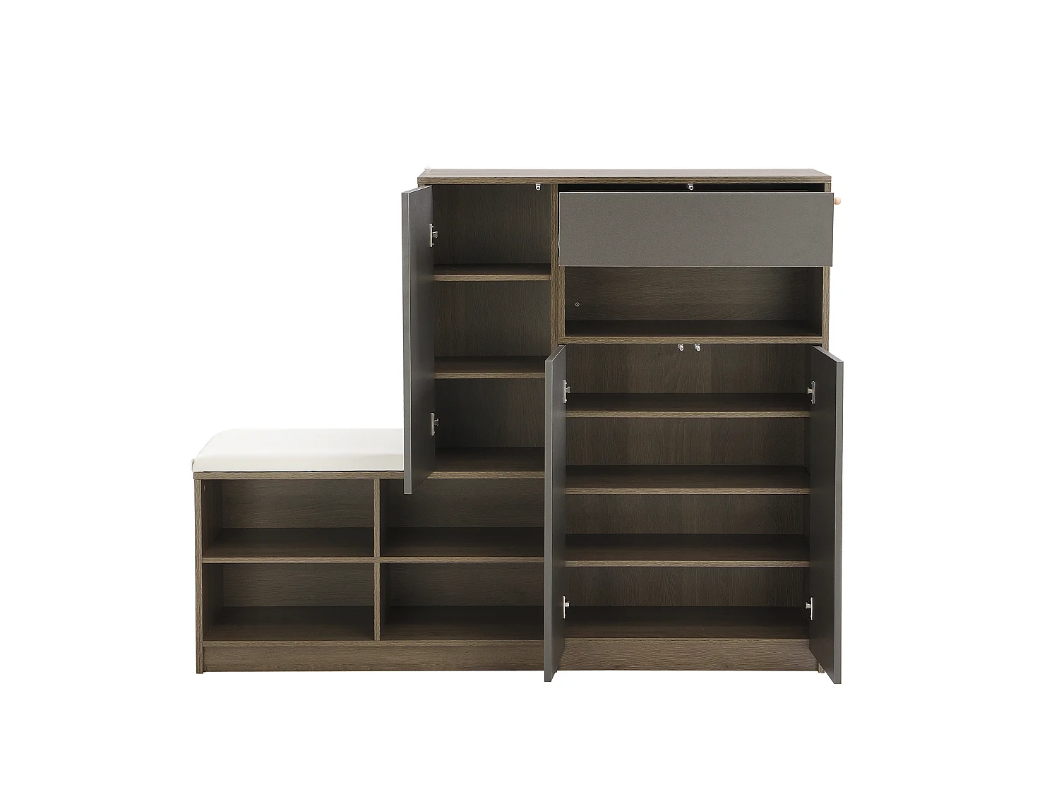 Meuble à chaussures avec banc et étagères réglables - Gris et bois