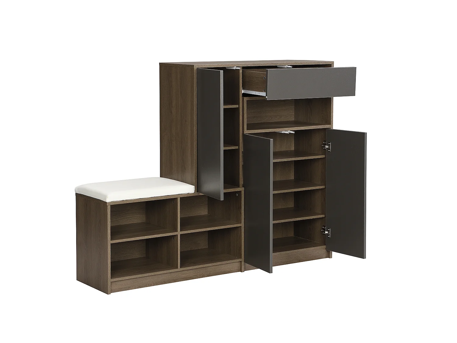 Meuble à chaussures avec banc et étagères réglables - Gris et bois