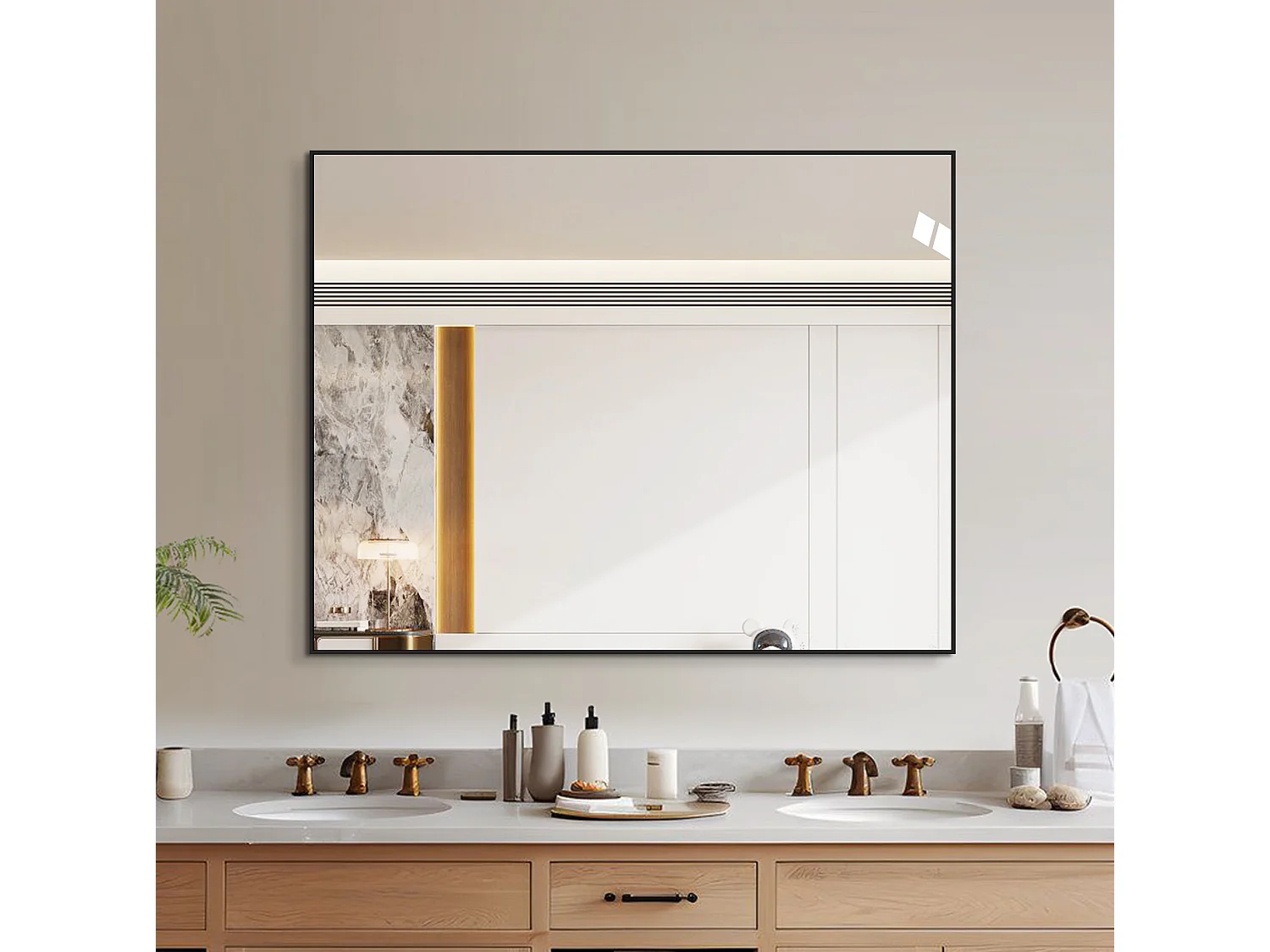 70 x 90 cm badrumsspegel med svart aluminiumram – För badrum, hall och omklädningsrum