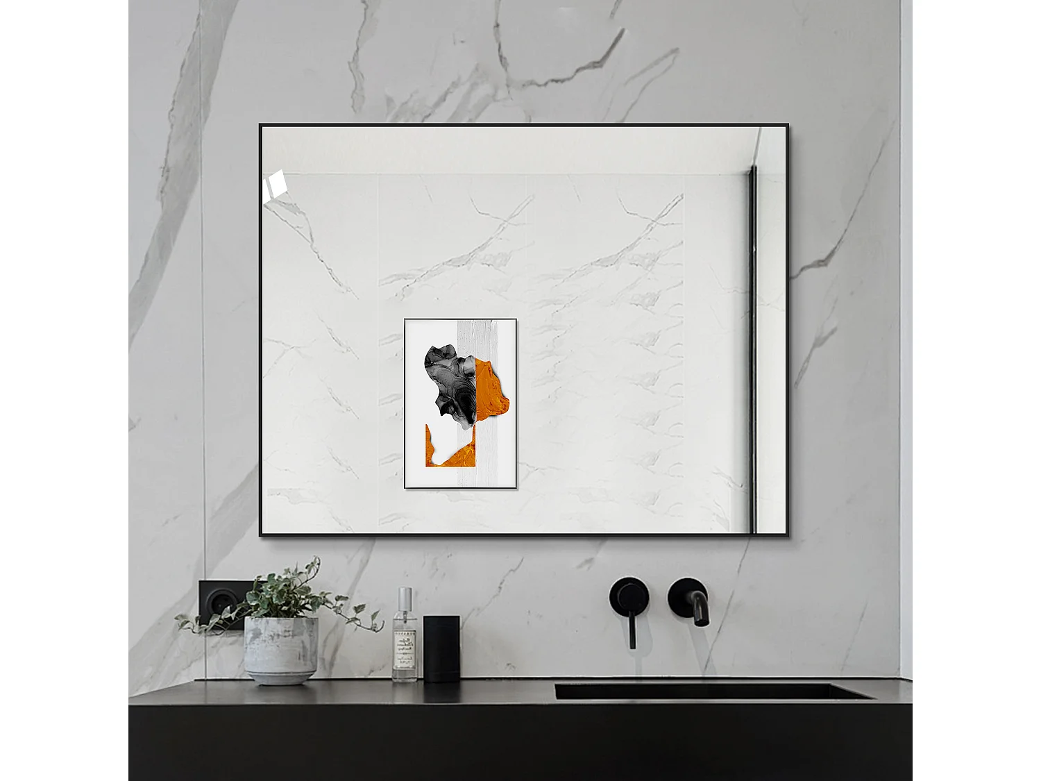 70 x 90 cm badrumsspegel med svart aluminiumram – För badrum, hall och omklädningsrum