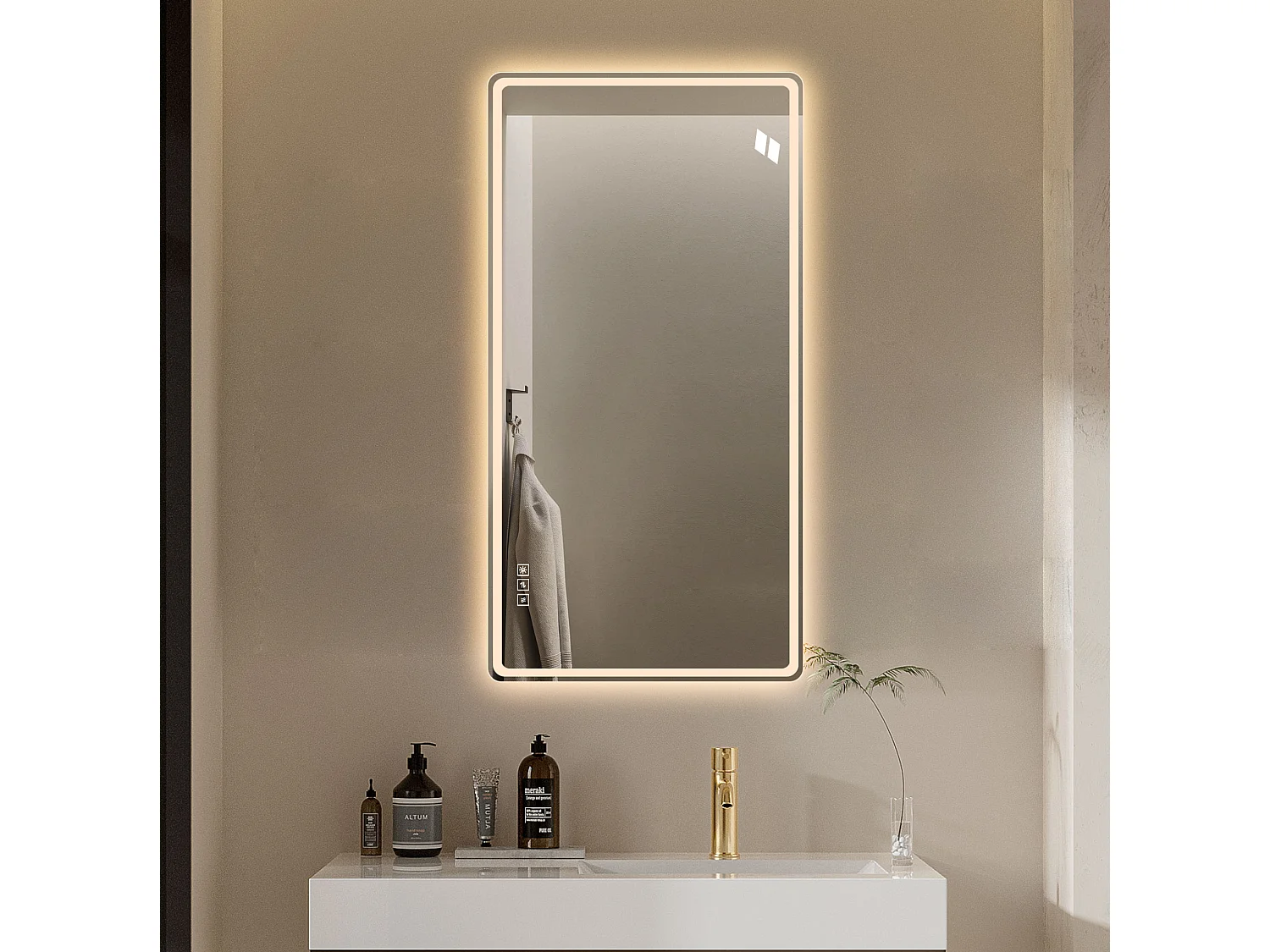 Miroir de salle de bain LED 60 × 120 cm sans cadre - Miroir mural avec tactile à intensité variable et antibuée