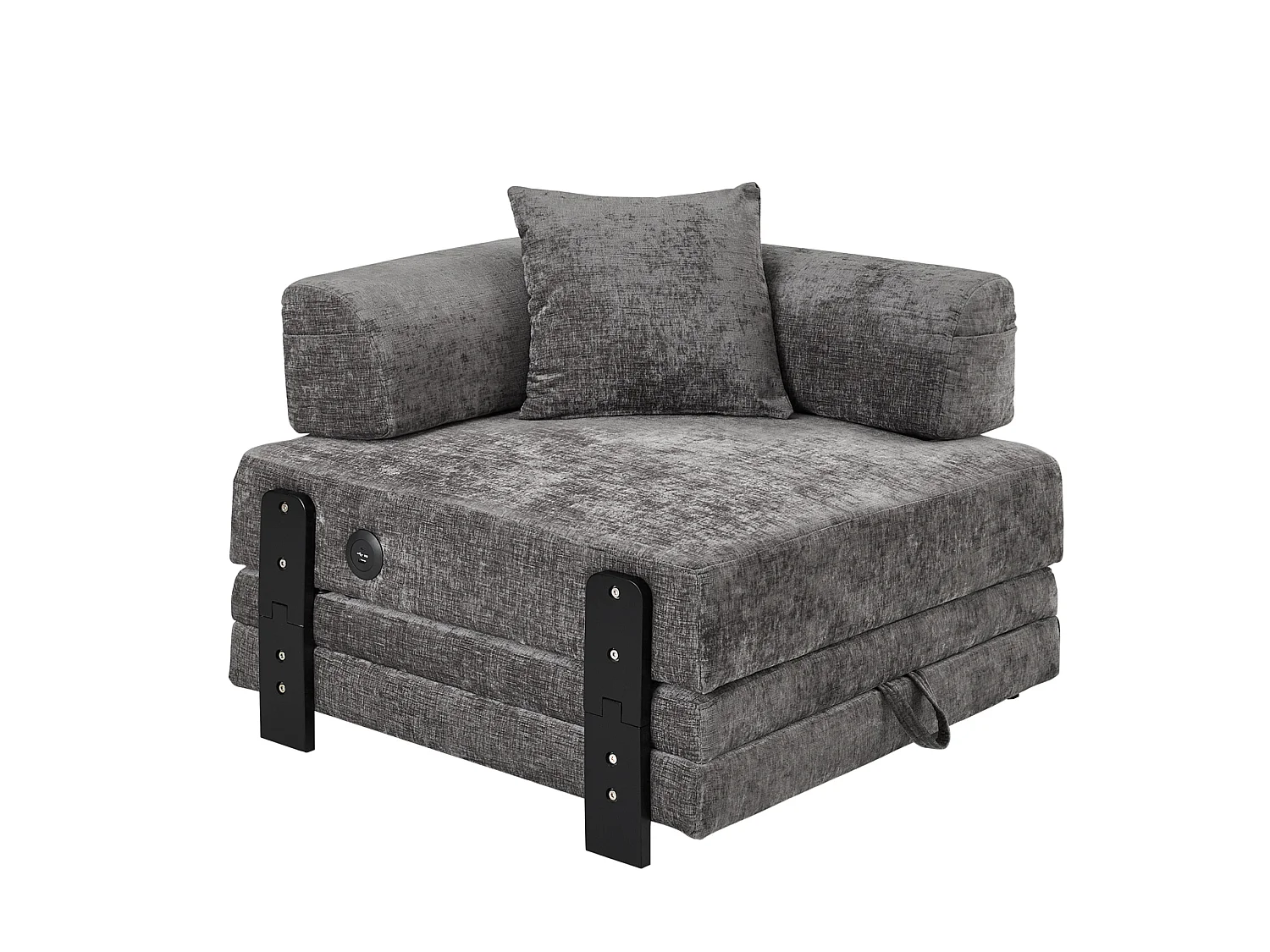 Canapé convertible pliant 2-en-1 avec USB, Type-C et rangement - Tissu gris foncé