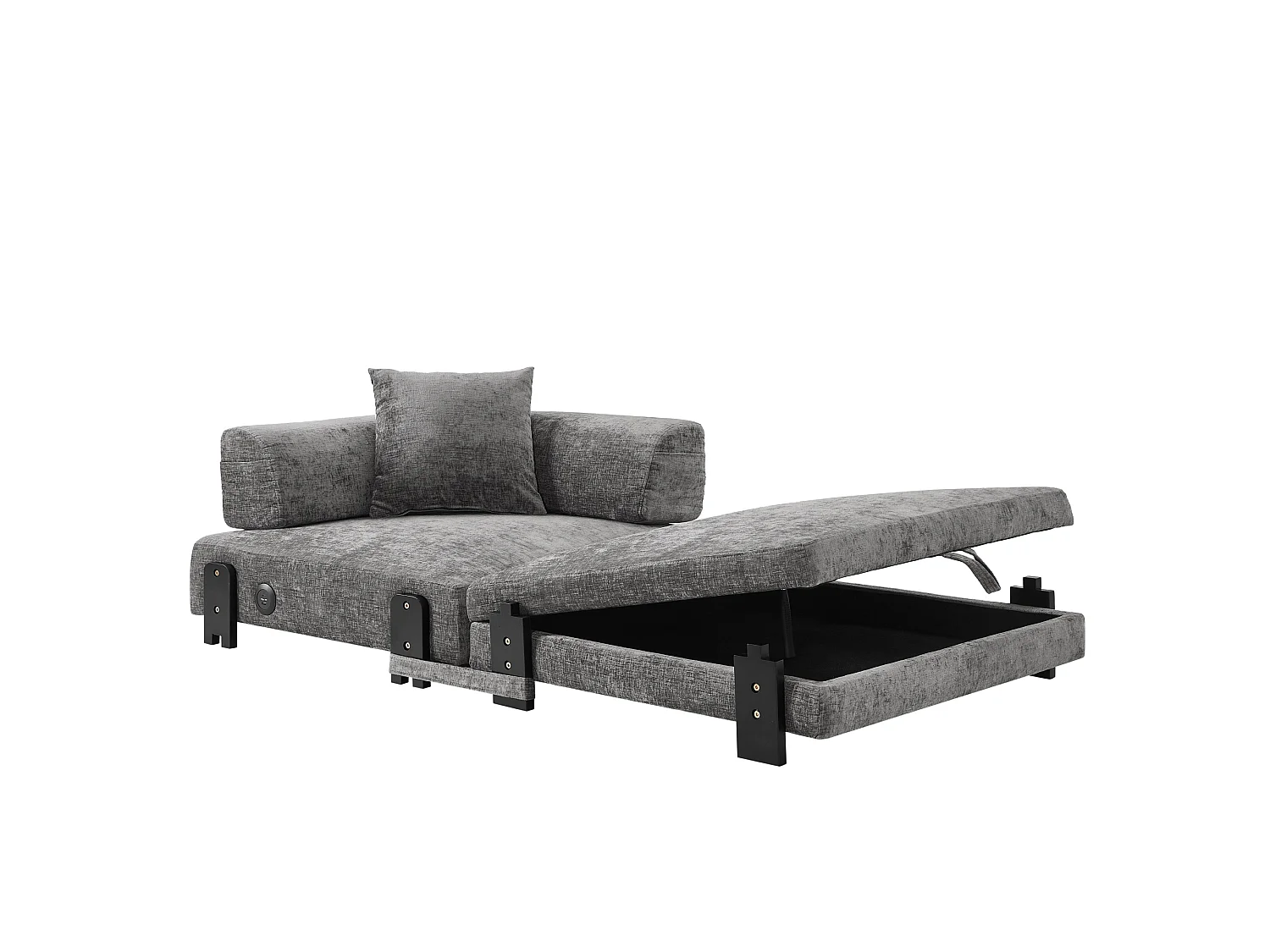 Canapé convertible pliant 2-en-1 avec USB, Type-C et rangement - Tissu gris foncé