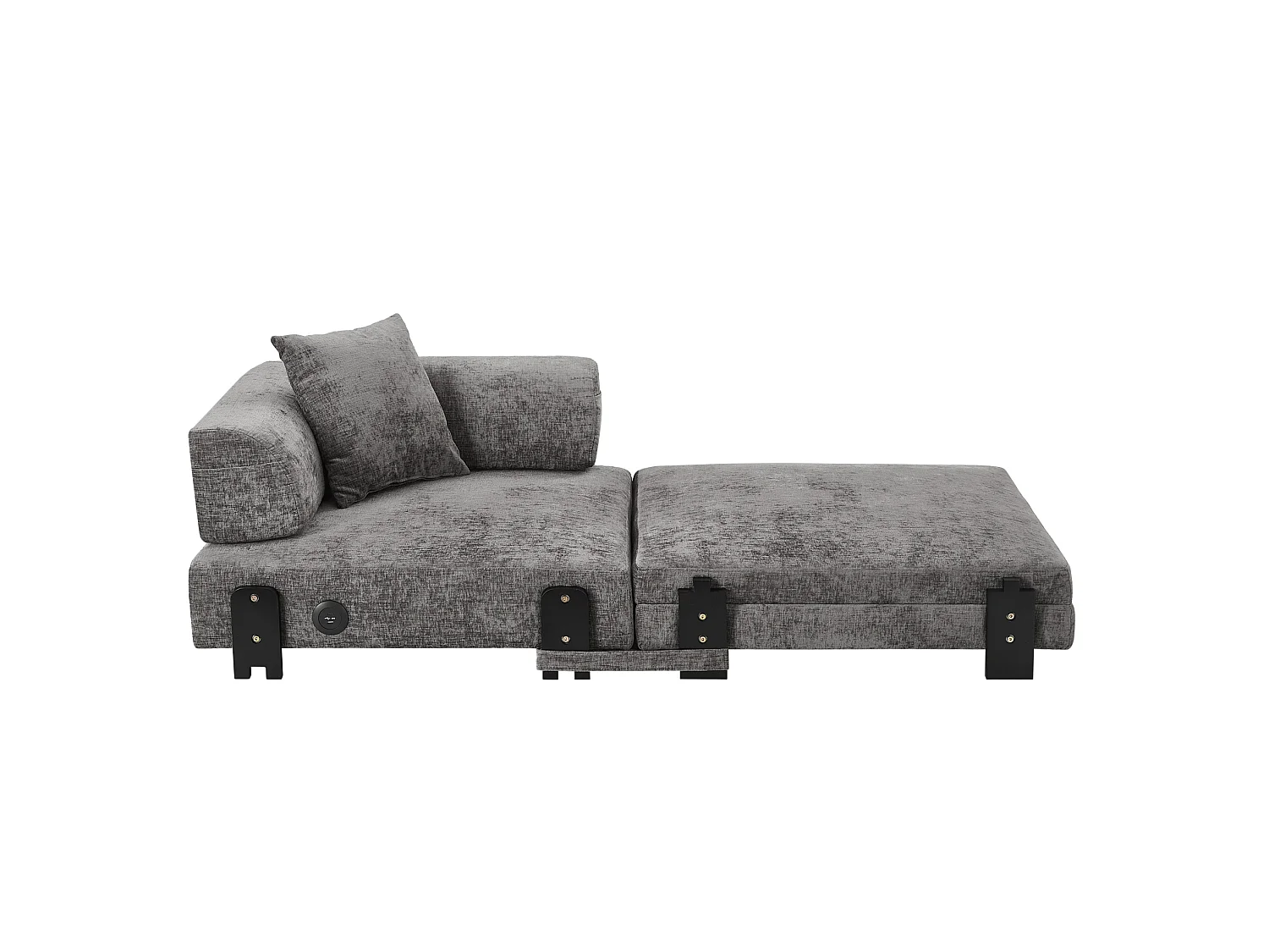 Canapé convertible pliant 2-en-1 avec USB, Type-C et rangement - Tissu gris foncé