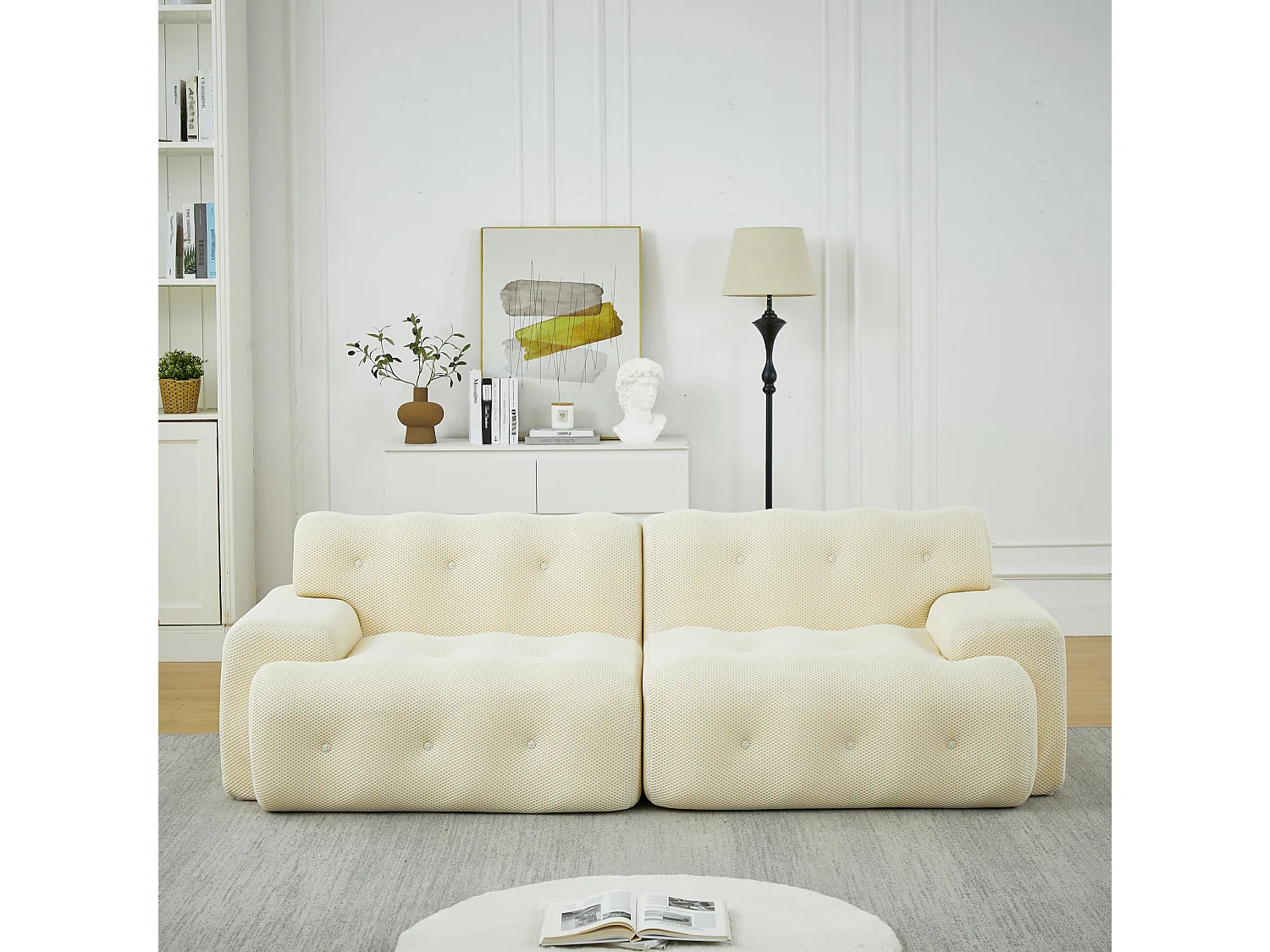 Modulär 2-sits tygsoffa (komprimerad) - Ingen montering krävs - Beige