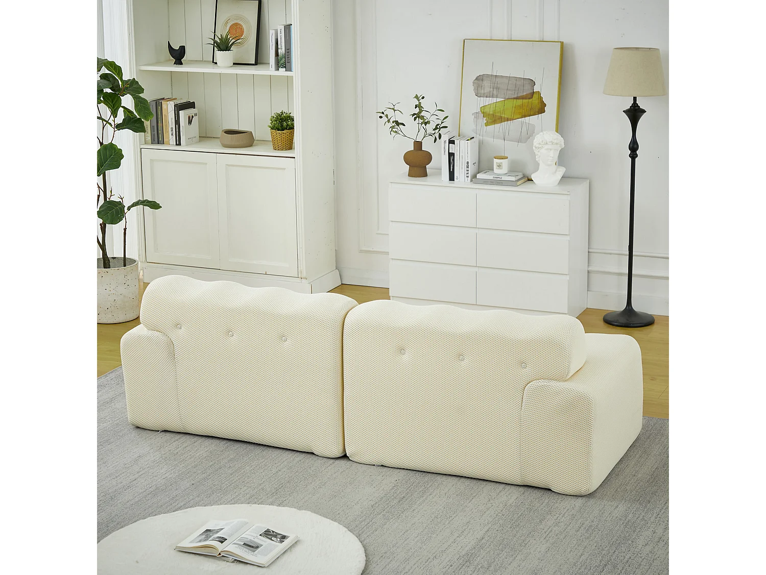 Modulär 2-sits tygsoffa (komprimerad) - Ingen montering krävs - Beige