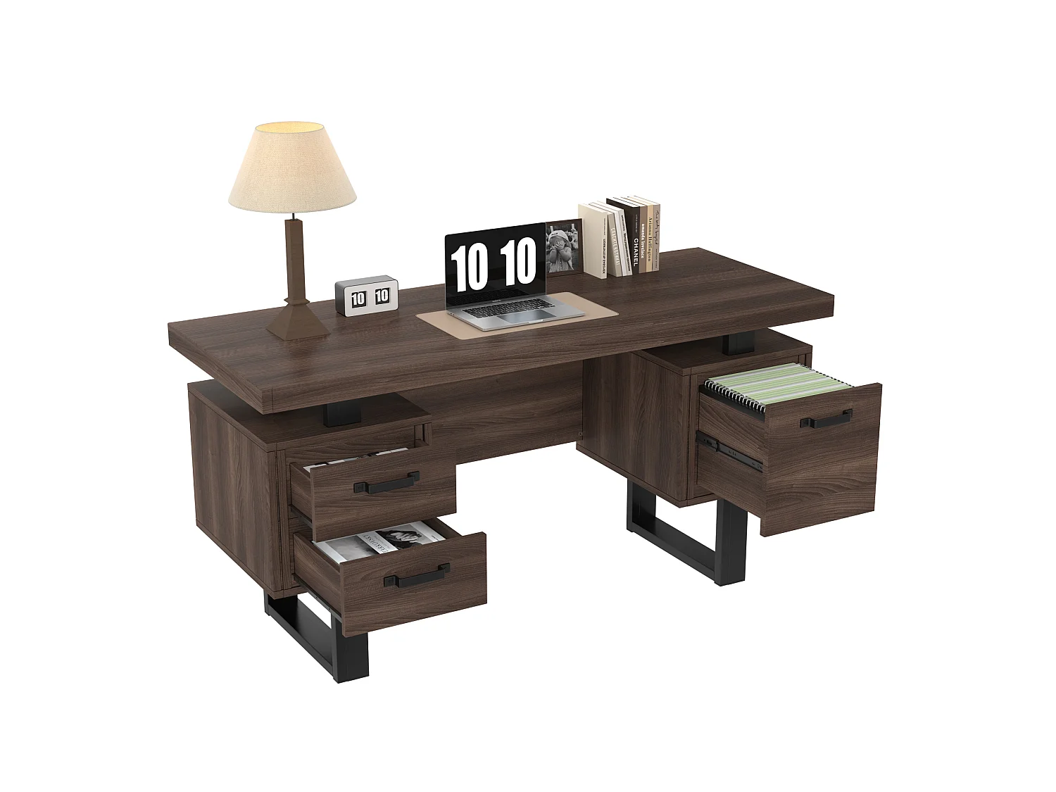 Bureau van bruin en zwart MDF en metaal (135 x 54 cm) met 3 lades