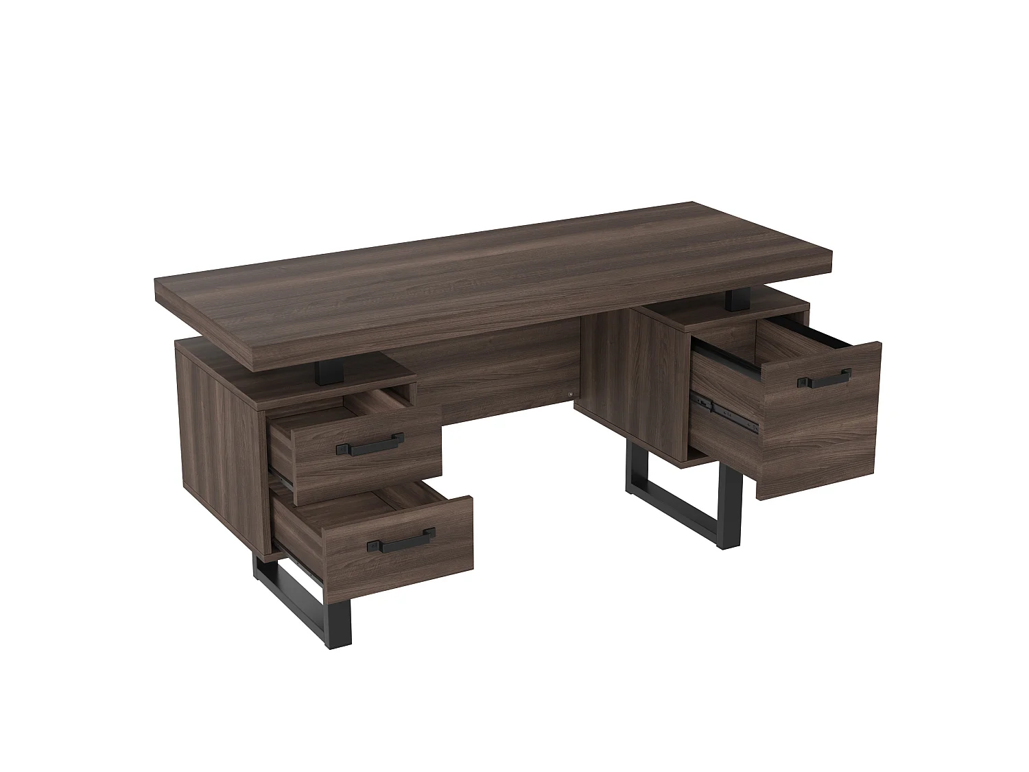 Bureau van bruin en zwart MDF en metaal (135 x 54 cm) met 3 lades