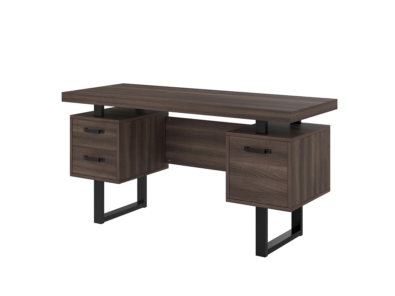 Bureau van bruin en zwart MDF en metaal (135 x 54 cm) met 3 lades