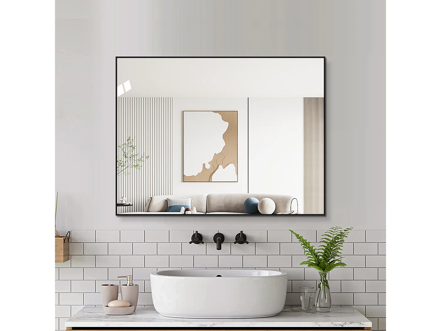 60 x 80 cm badrumsspegel med svart aluminiumram – För badrum, hall och omklädningsrum