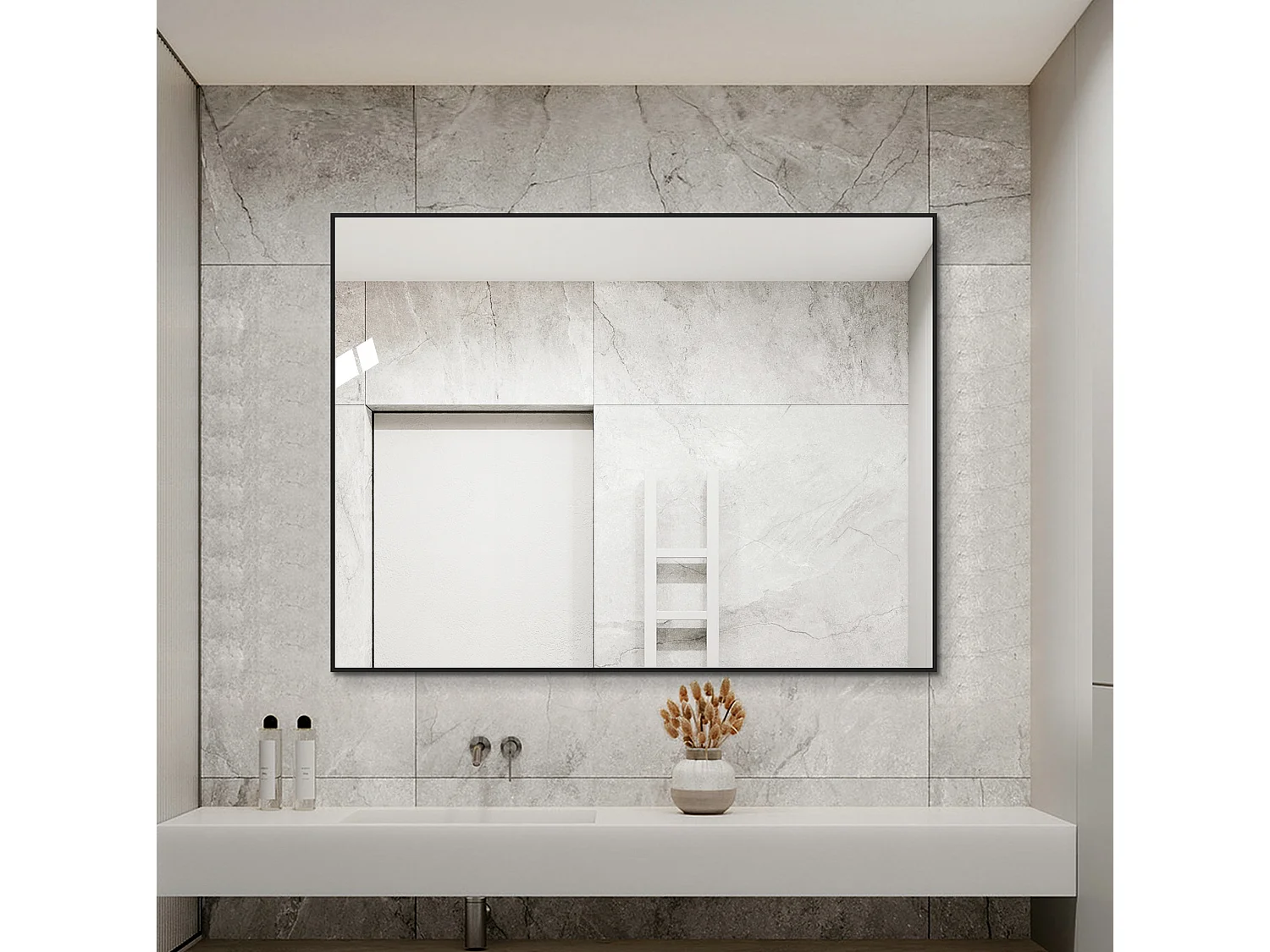 60 x 80 cm badrumsspegel med svart aluminiumram – För badrum, hall och omklädningsrum