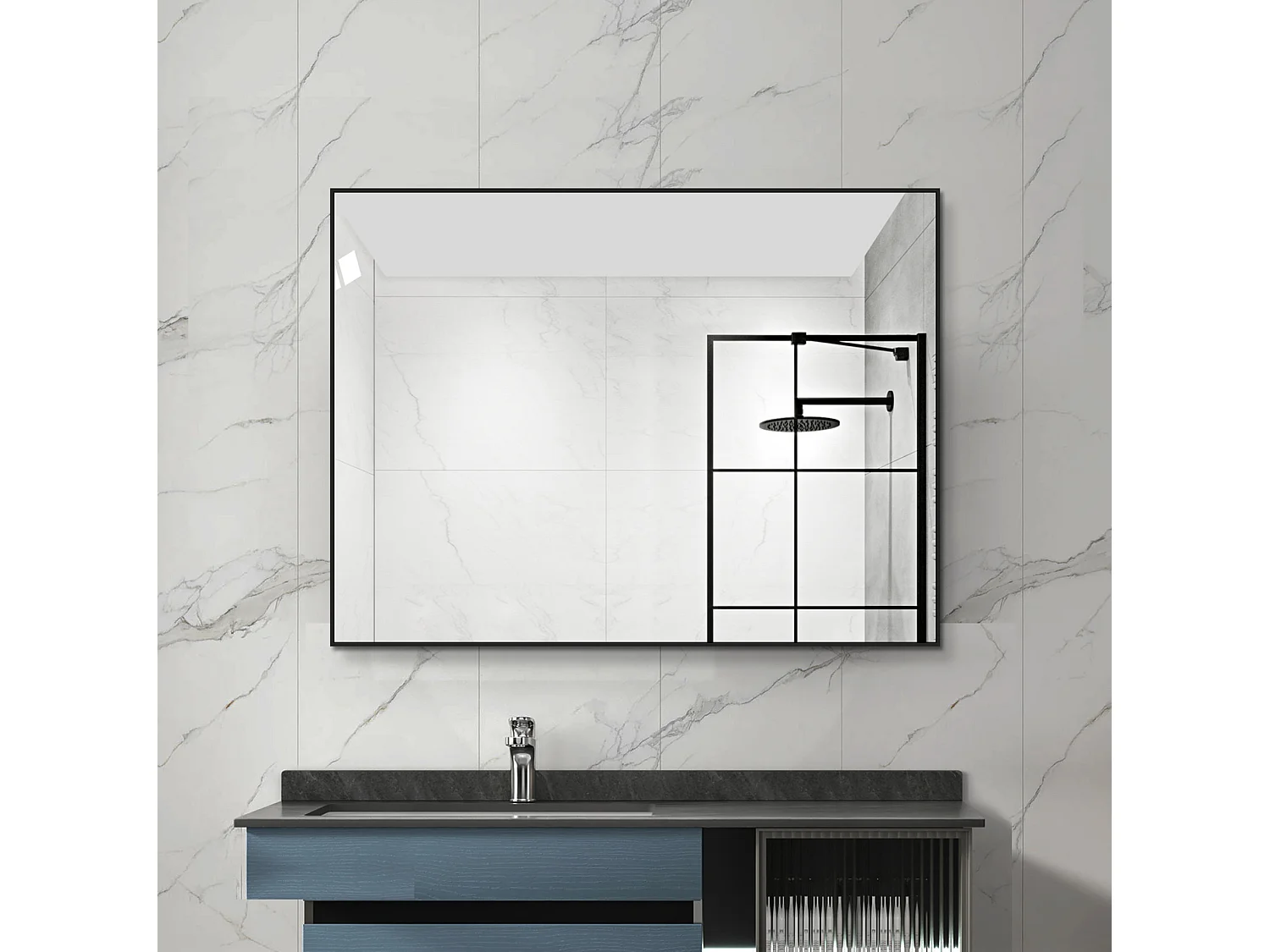60 x 80 cm badrumsspegel med svart aluminiumram – För badrum, hall och omklädningsrum