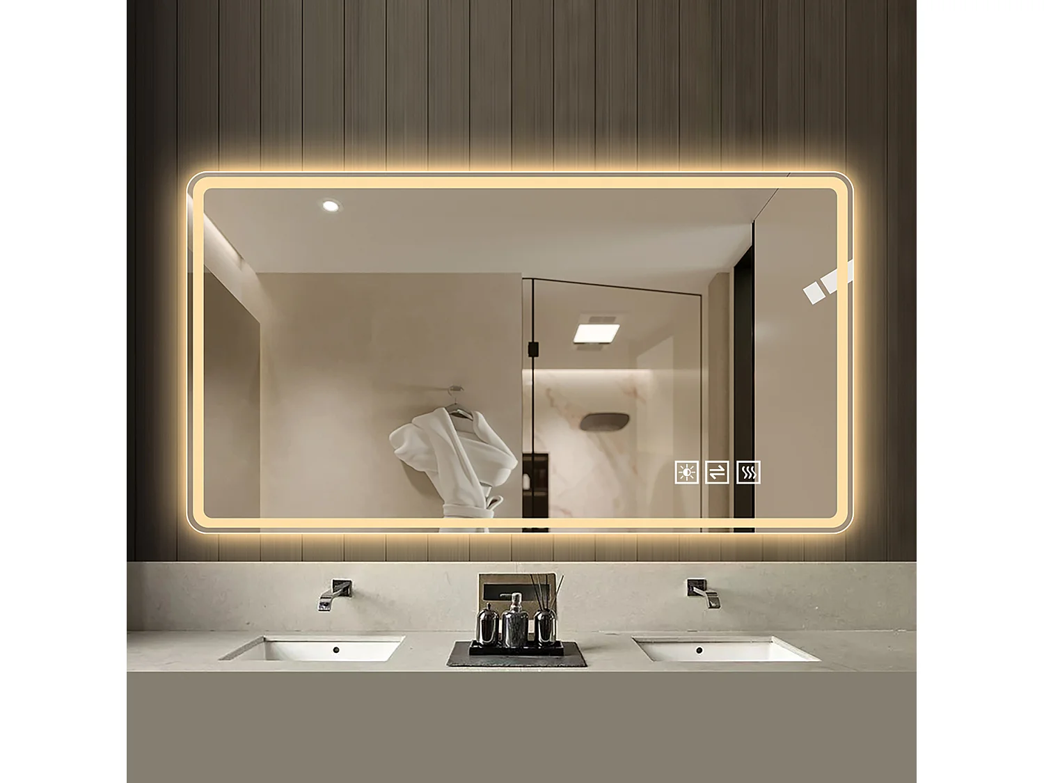 Miroir de salle de bain LED sans cadre 60 x 100 cm – Antibuée et intensité variable