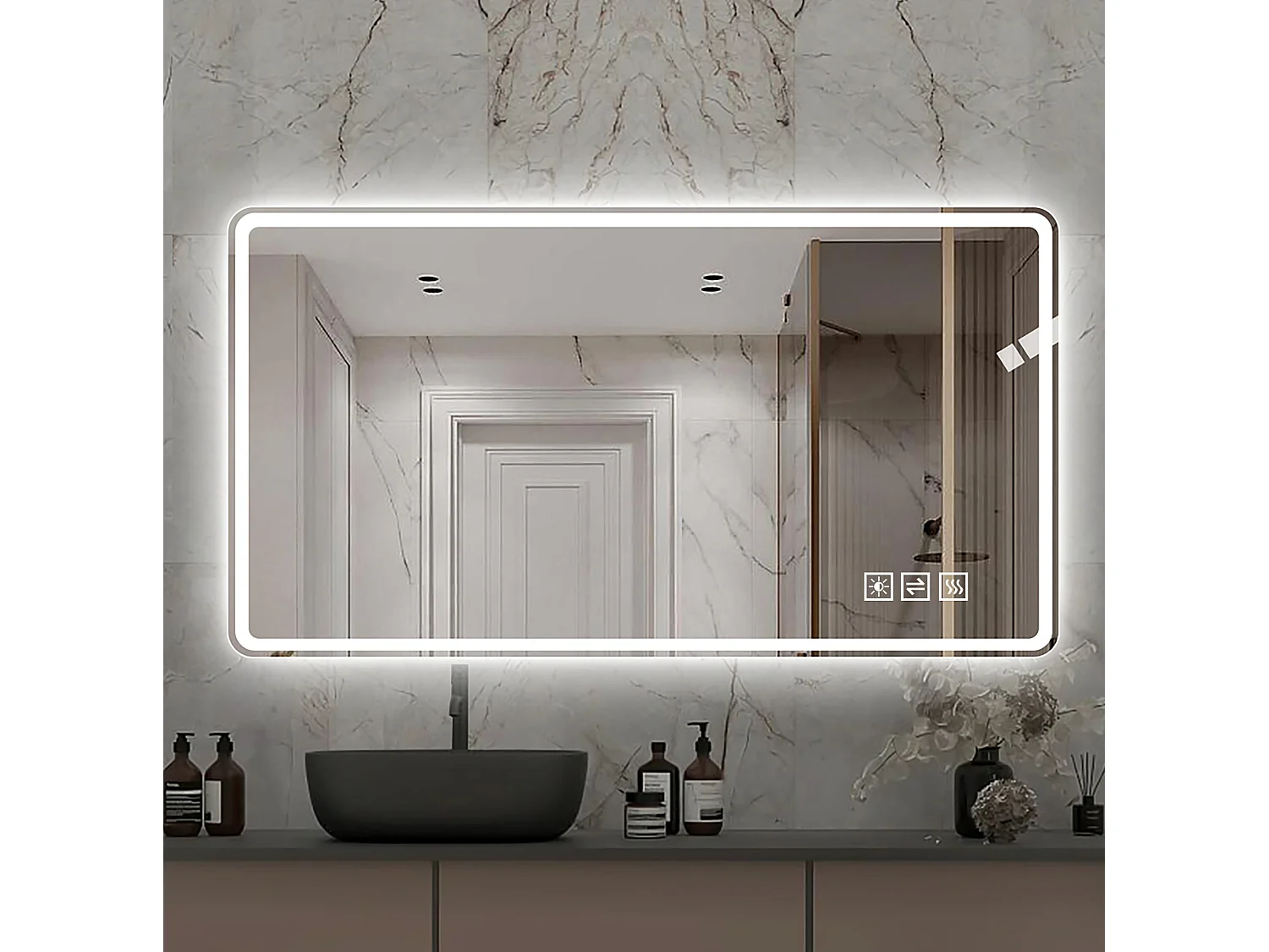 Miroir de salle de bain LED sans cadre 60 x 100 cm – Antibuée et intensité variable