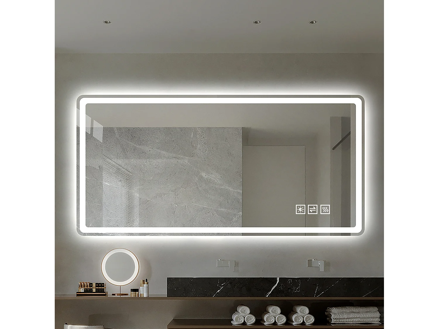 Miroir de salle de bain LED sans cadre 60 x 100 cm – Antibuée et intensité variable