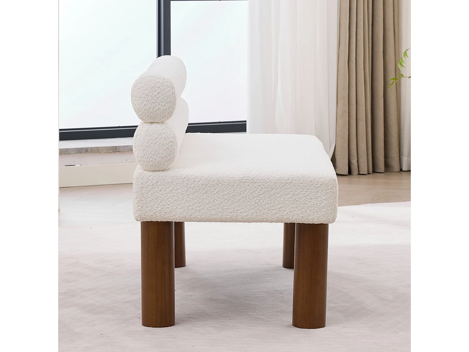 Banc 116 x 59 x 72 cm en tissu bouclé beige avec cadre en bois