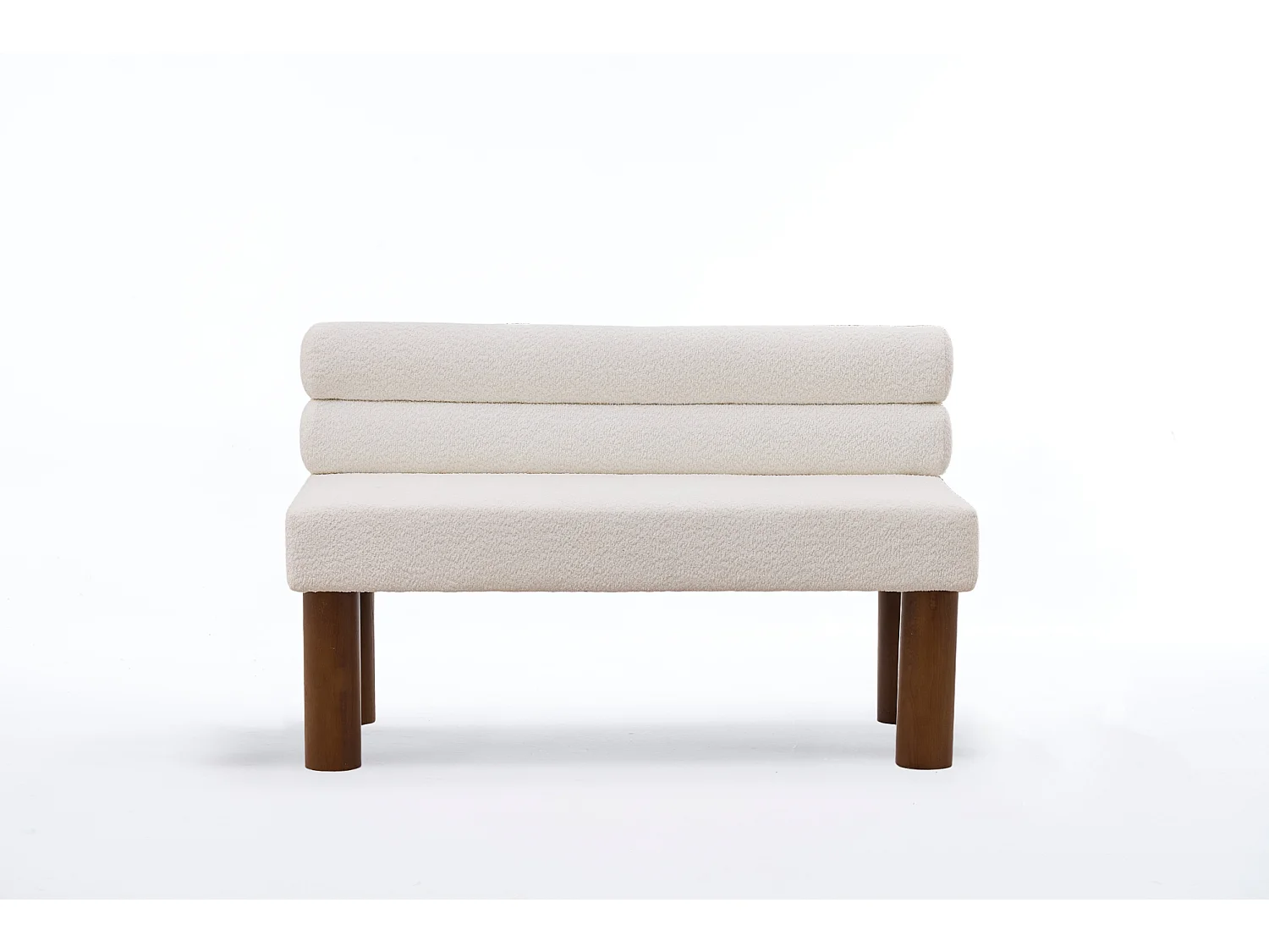Banc 116 x 59 x 72 cm en tissu bouclé beige avec cadre en bois