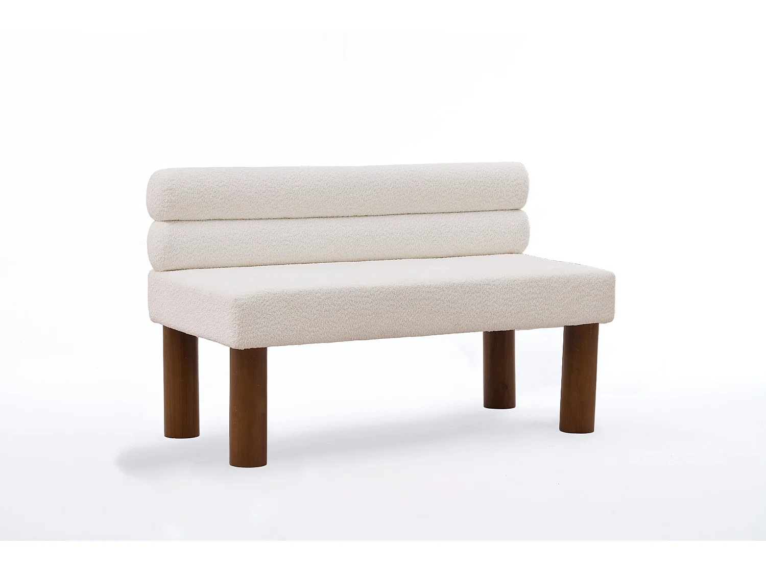 Banc 116 x 59 x 72 cm en tissu bouclé beige avec cadre en bois
