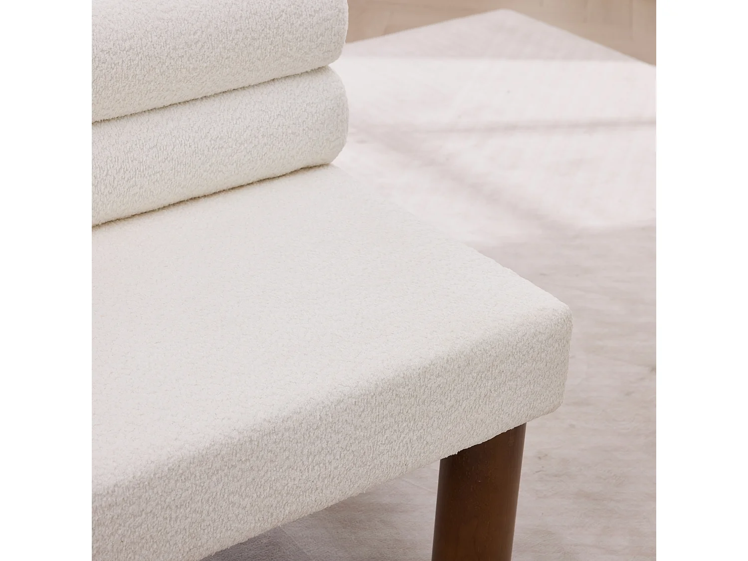 Banc 116 x 59 x 72 cm en tissu bouclé beige avec cadre en bois