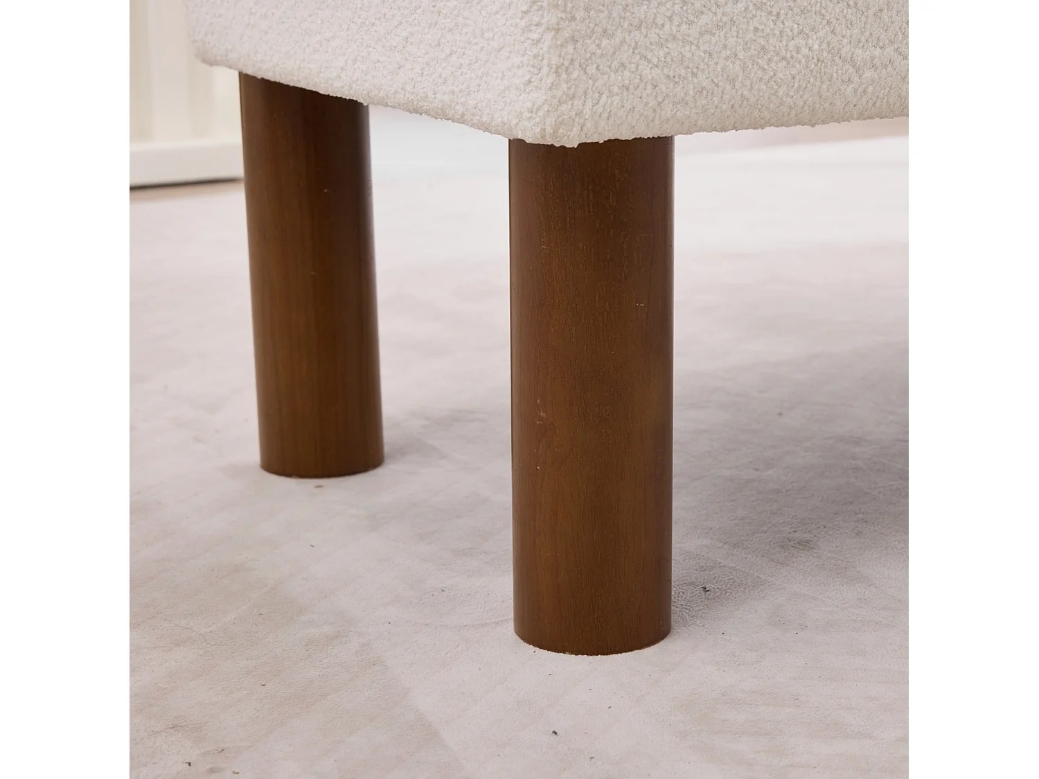 Banc 116 x 59 x 72 cm en tissu bouclé beige avec cadre en bois