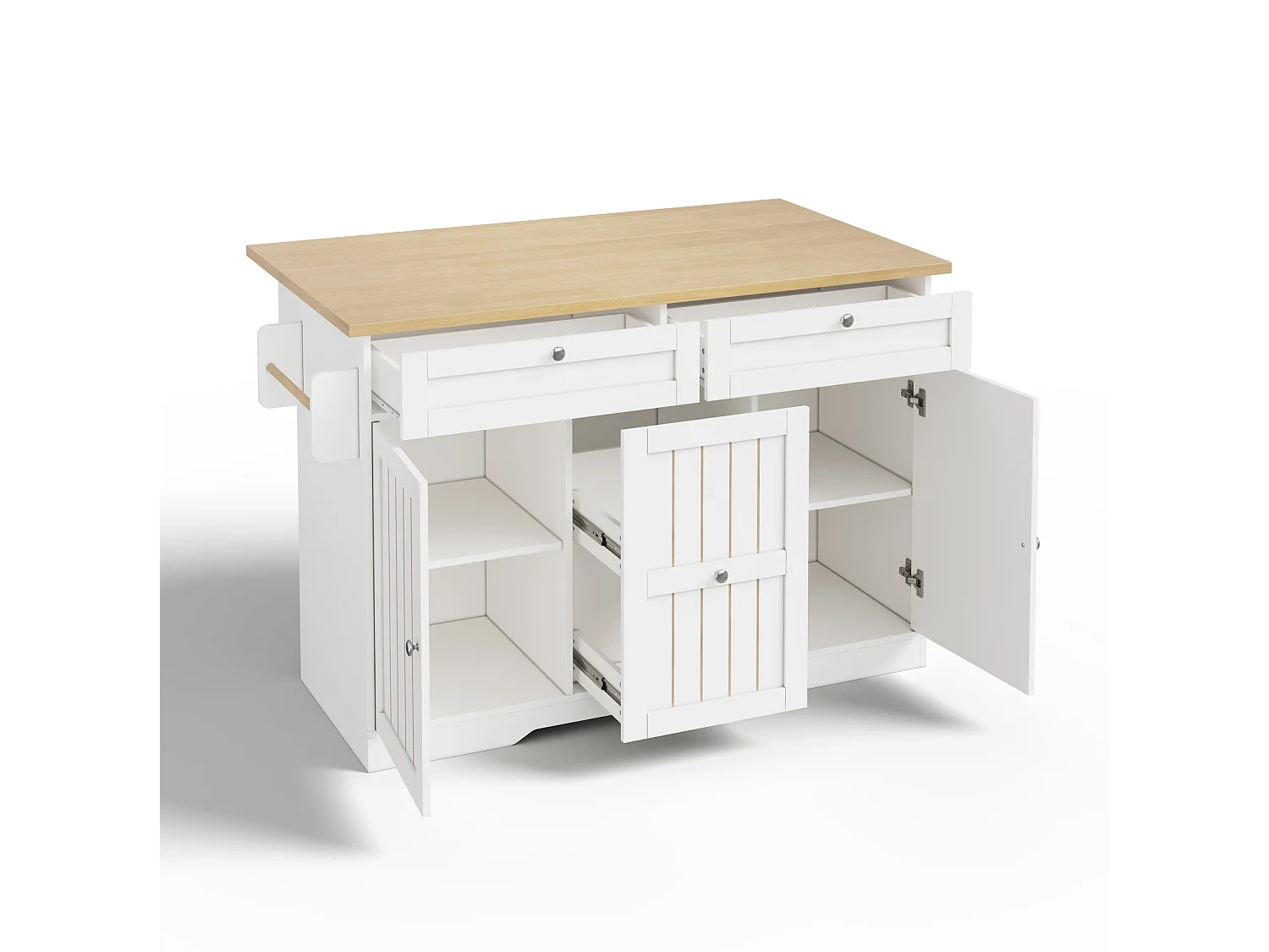 Isola cucina mobile con piano di lavoro pieghevole e 2 cassetti - Bianca 137 × 45 (70) × 92 cm