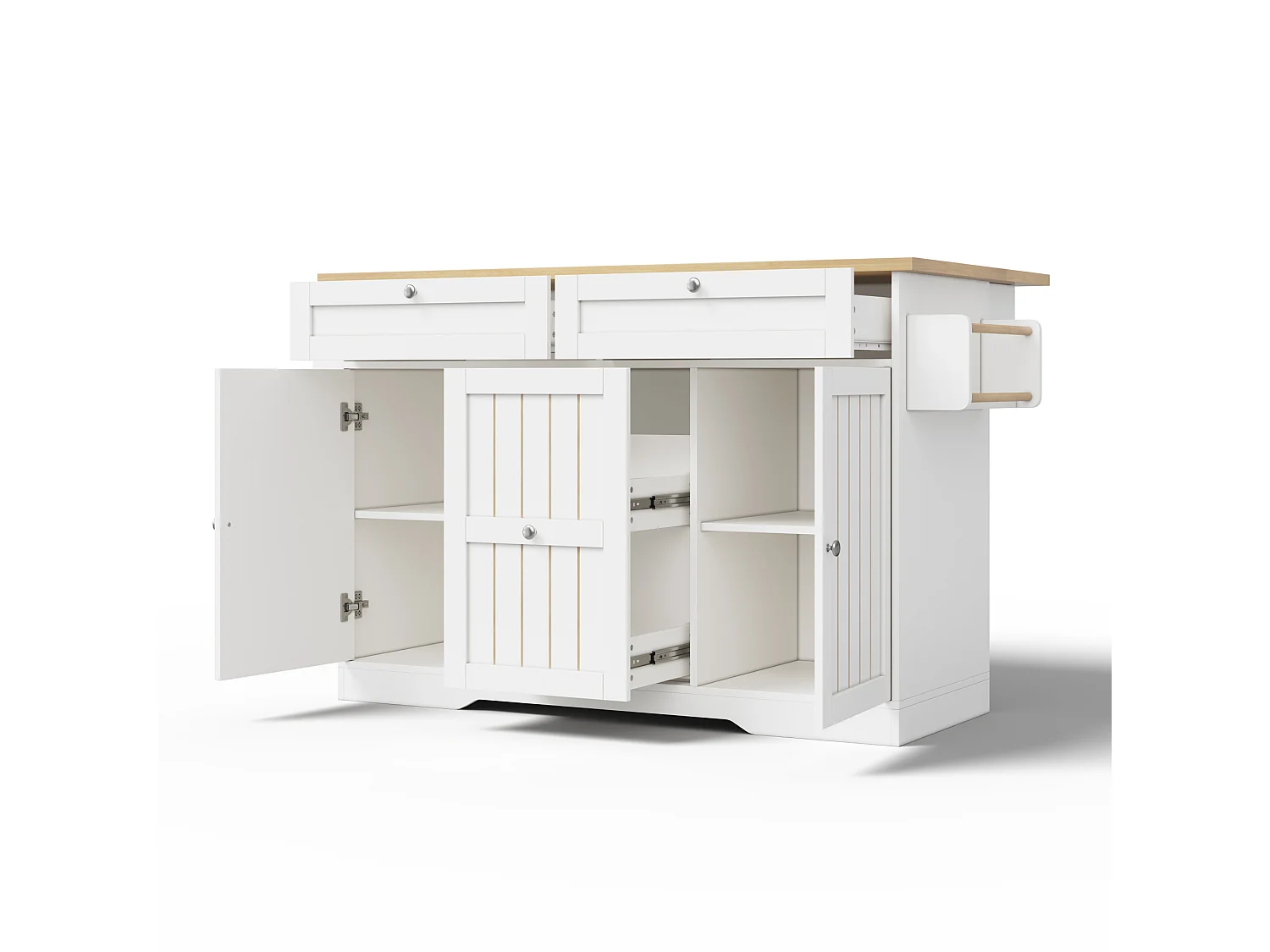 Isola cucina mobile con piano di lavoro pieghevole e 2 cassetti - Bianca 137 × 45 (70) × 92 cm
