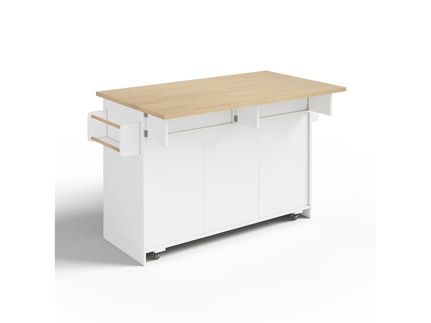 Isola cucina mobile con piano di lavoro pieghevole e 2 cassetti - Bianca 137 × 45 (70) × 92 cm