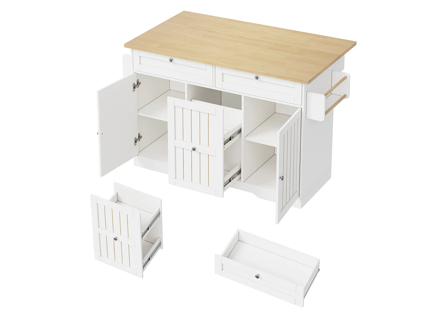 Isola cucina mobile con piano di lavoro pieghevole e 2 cassetti - Bianca 137 × 45 (70) × 92 cm